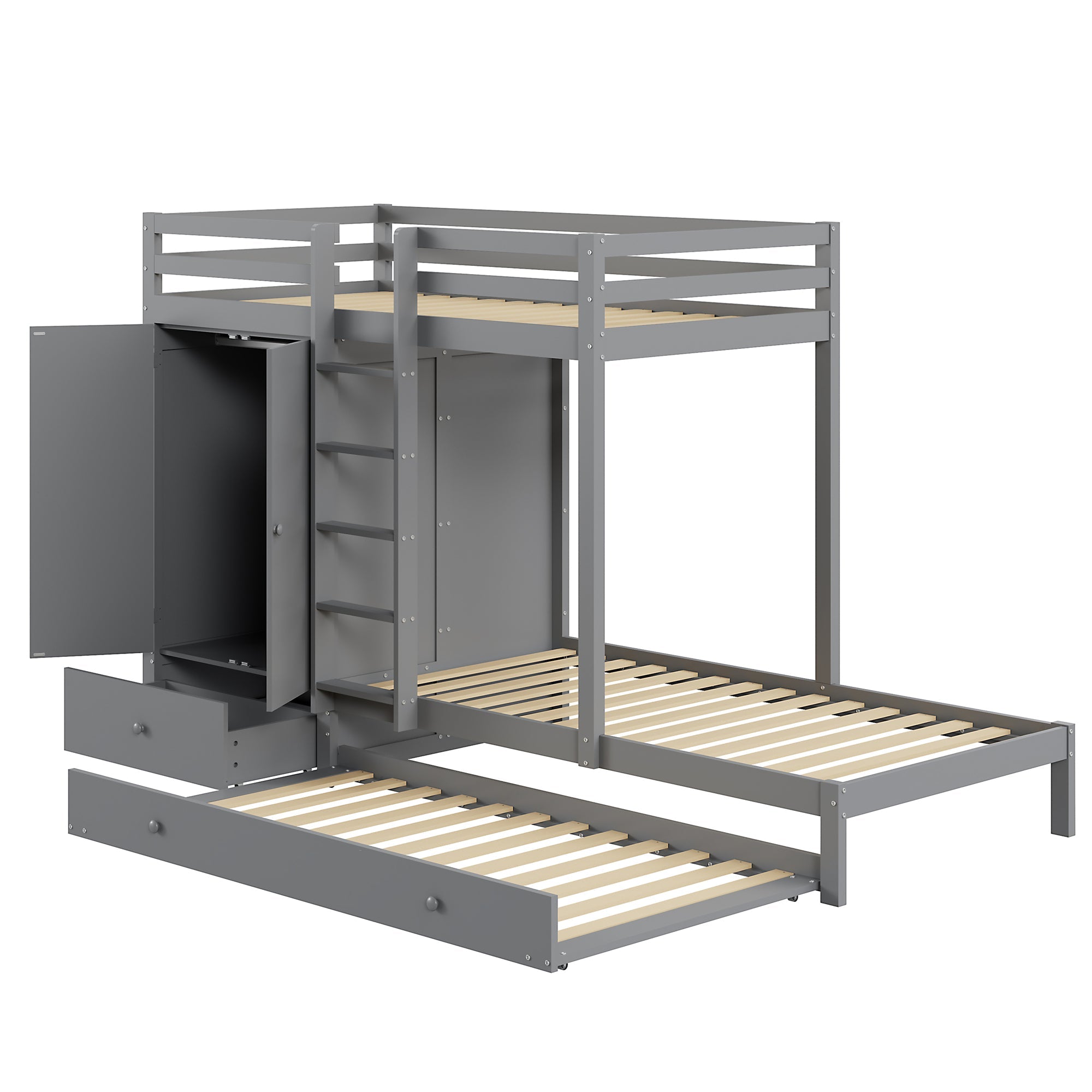 Logidon stapelbed massief hout 90x200 cm grijs met uitschuifbaar bed