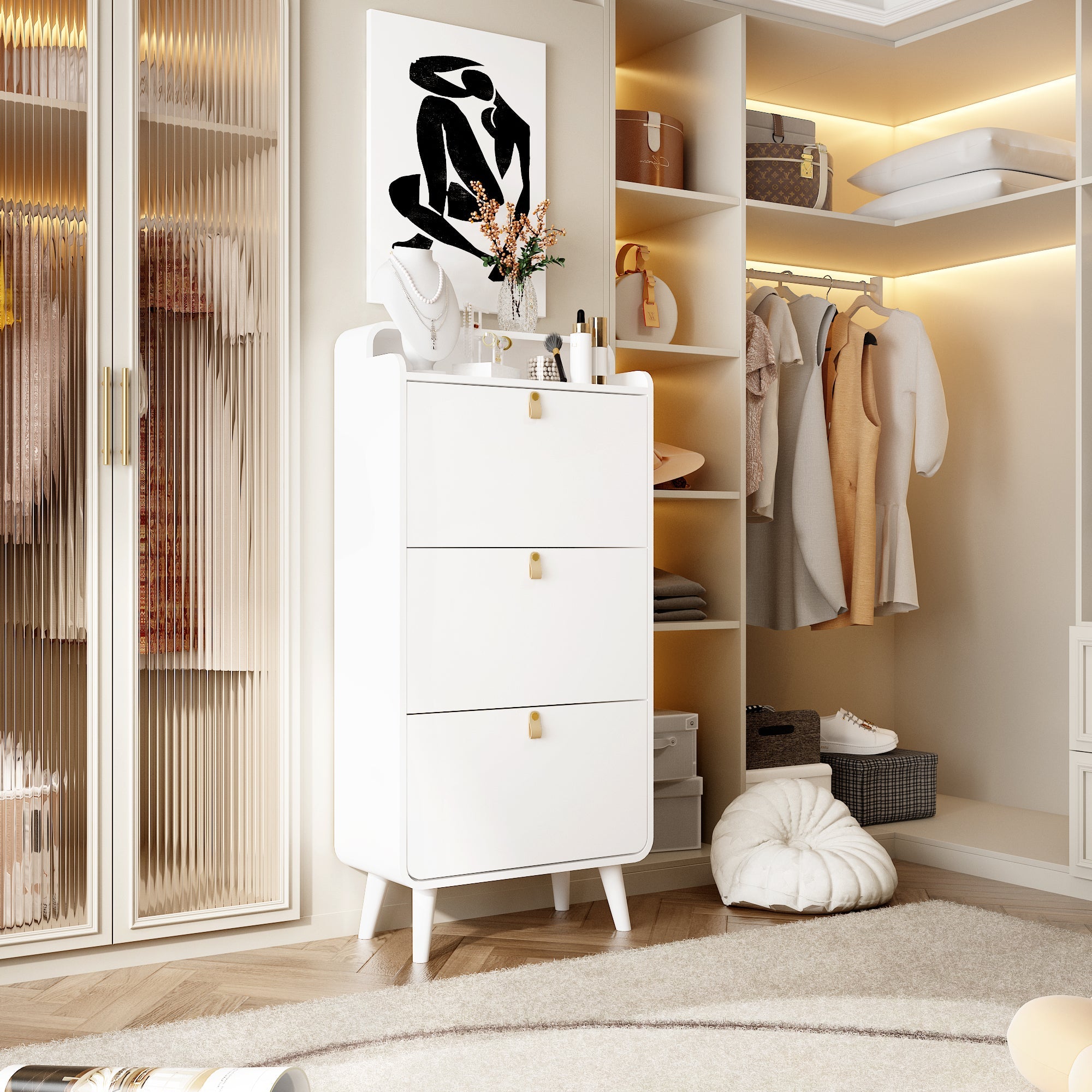 Logidon shoe storage cabinet with 3 tilting compartments white