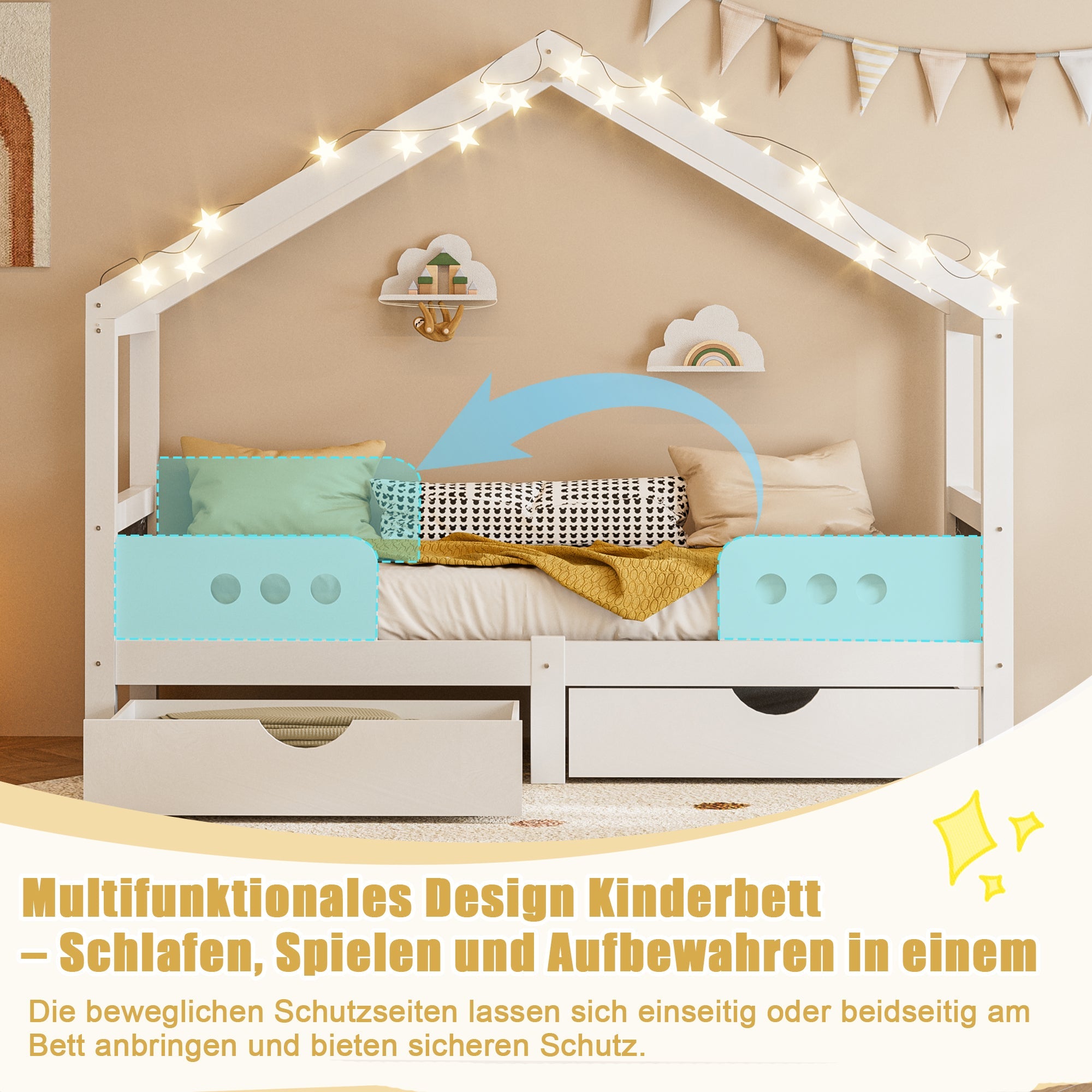Logidon Kinderbed Met Dak Design Wit 90x200 cm Met Twee Lades