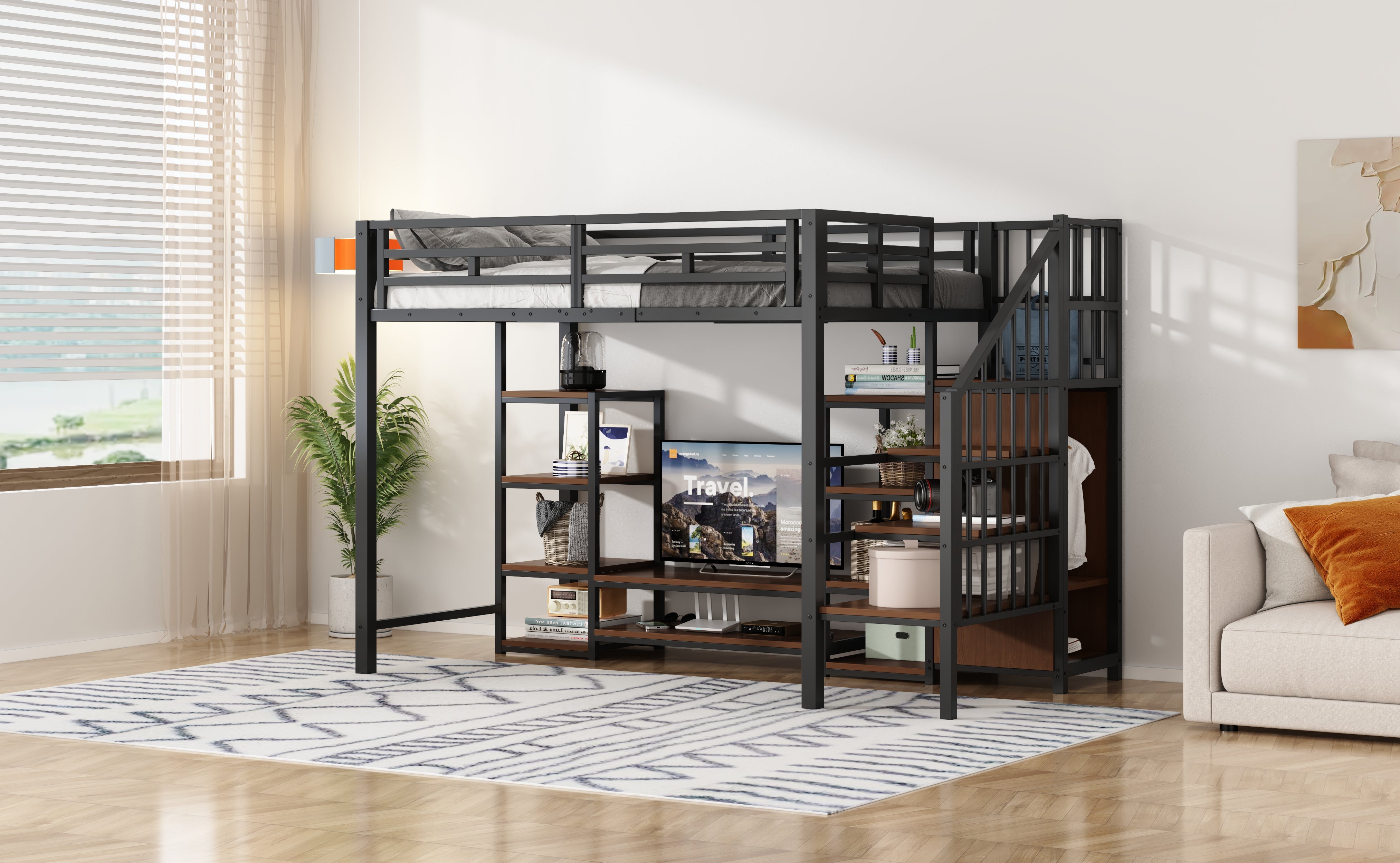Logidon hoogslaper 90x200 met tv-meubel en stopcontact zwart