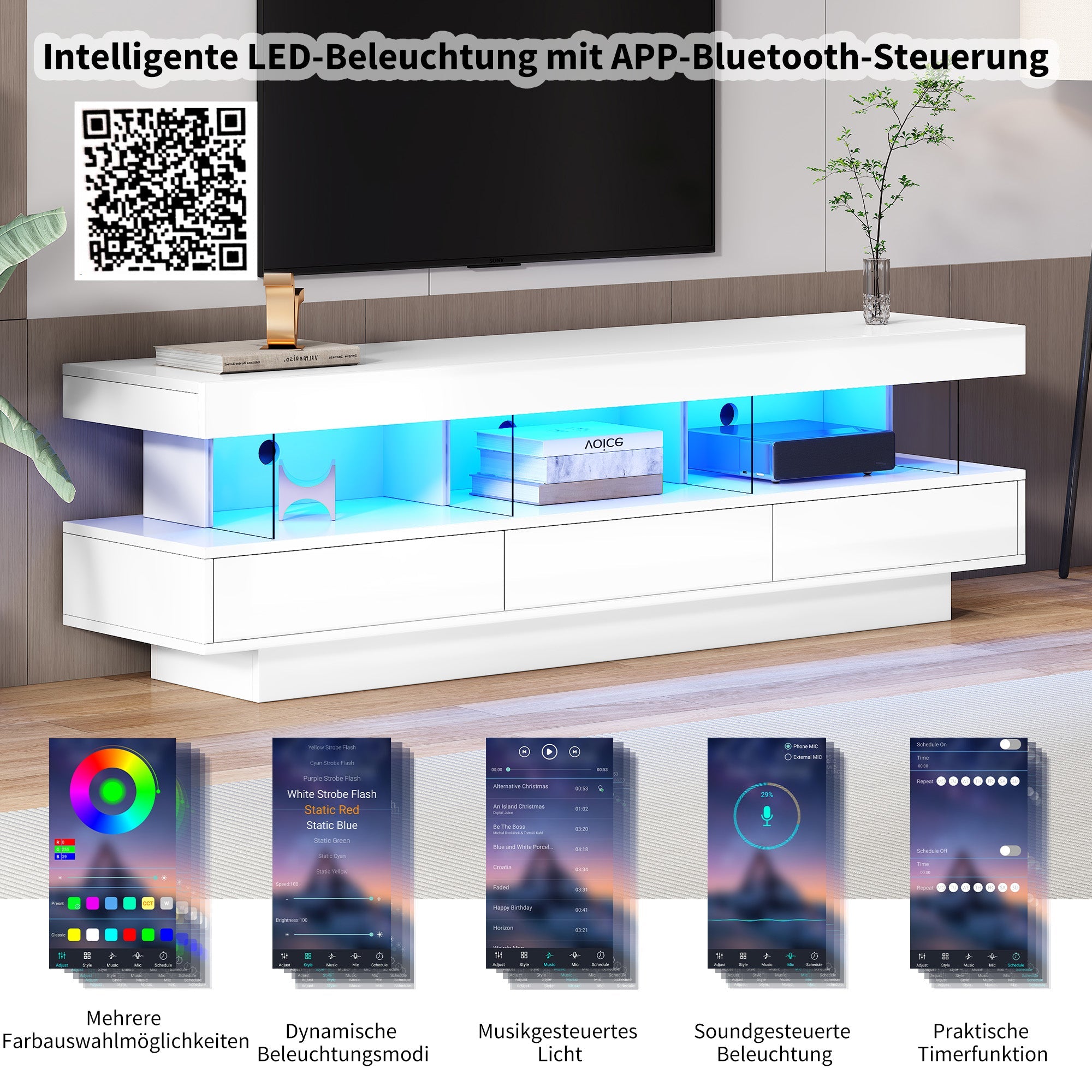 Logidon wit hoogglans TV-meubel 160 x 38 x 50,5 cm LED-verlichting