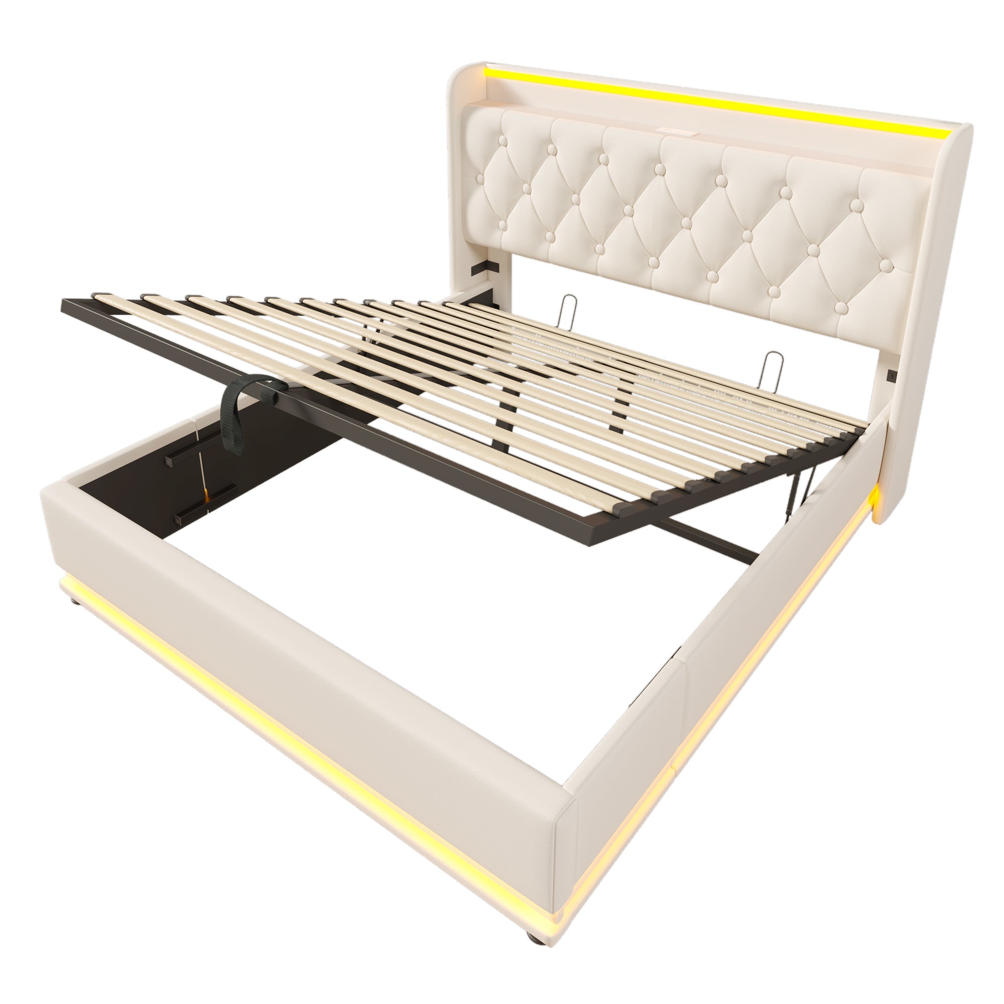 Logidon gestoffeerd bed tweepersoonsbed 140x200 cm wit PU 360 Surround LED