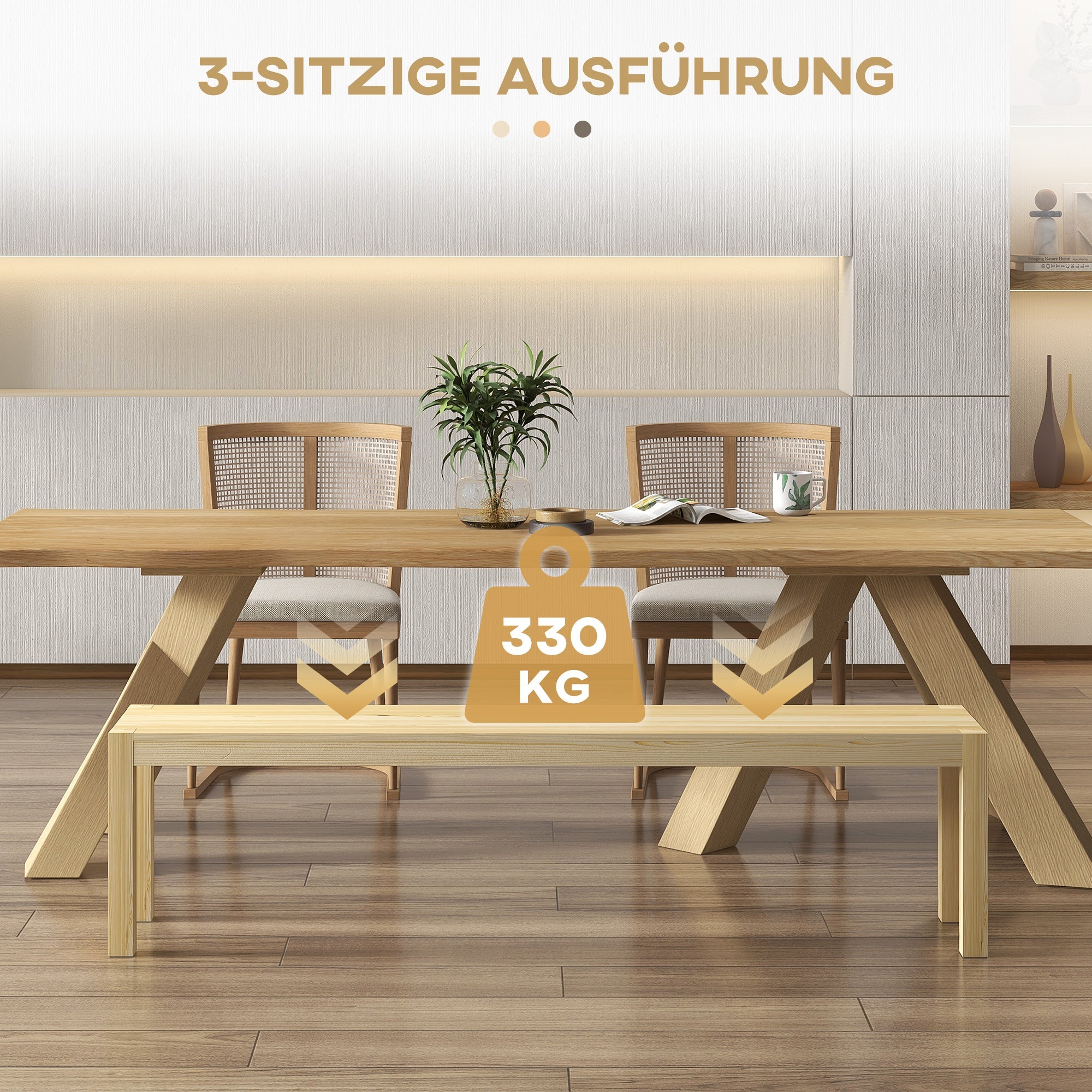 Logidon bank 3-zits massief hout naturel grenen 175x33x45 cm