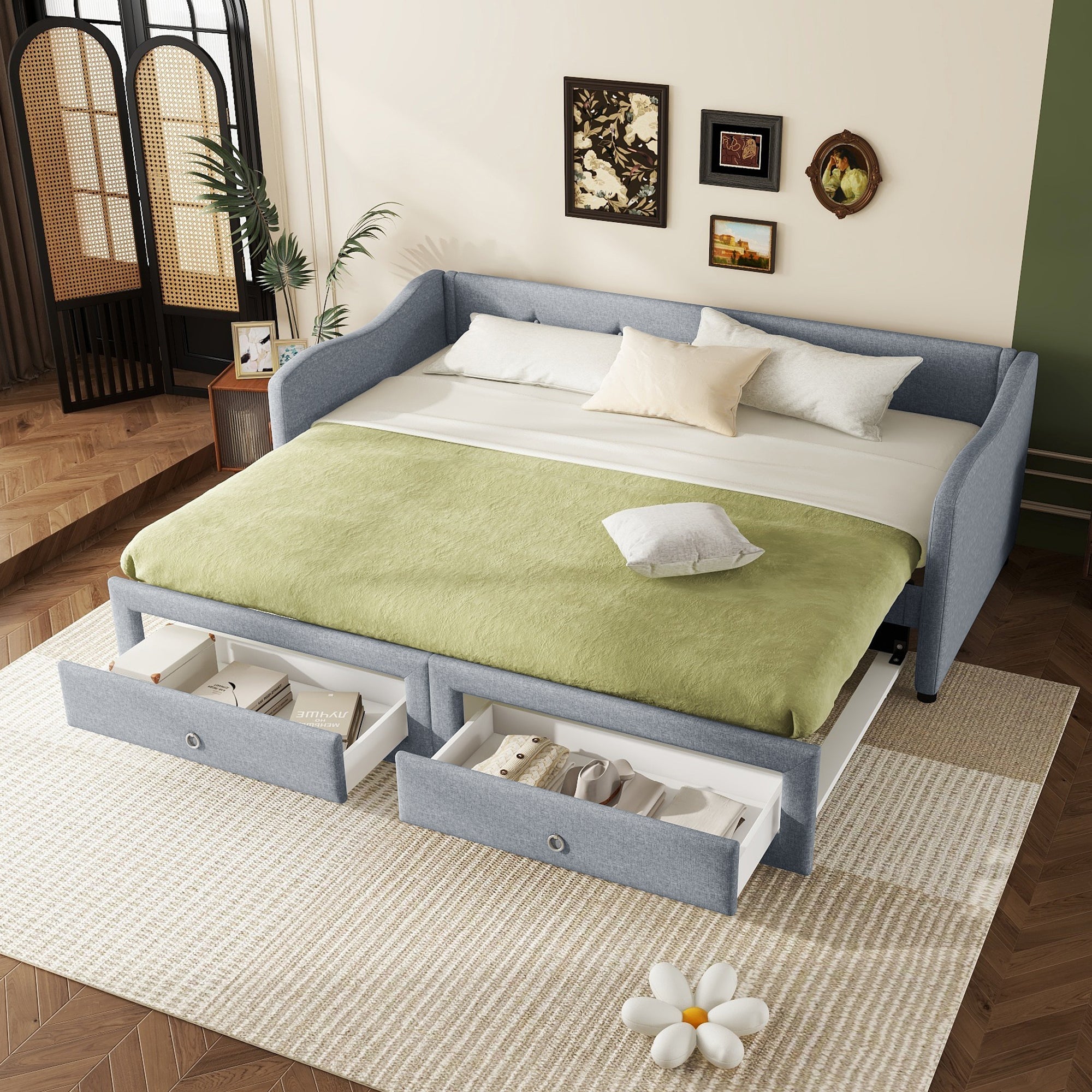 Logidon daybed 90x200 cm with pull-out bed, 2 drawers gray