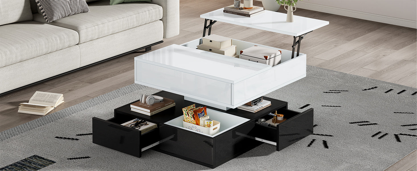 Logidon salontafel 70x70 hefblad 360 graden draaibaar 3 lades wit