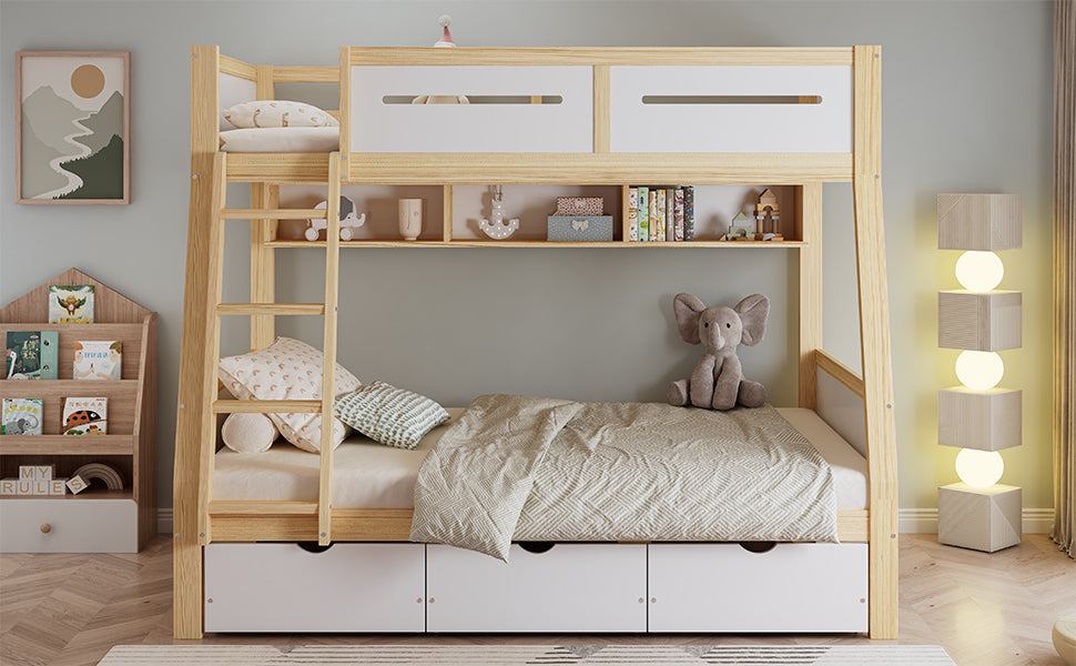 Logidon stapelbed met drie lades wit naturel 90x200 120x200
