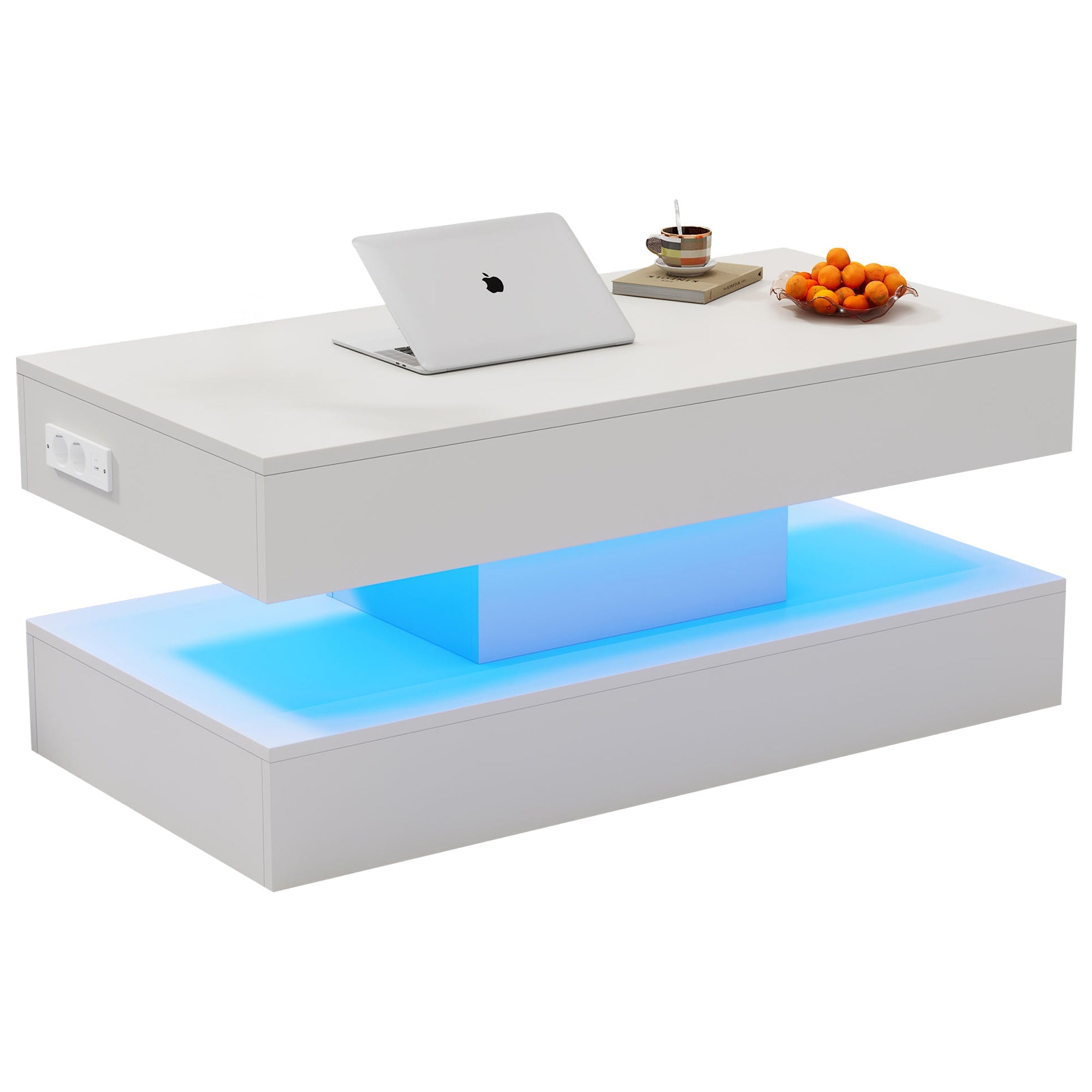 Logidon salontafel LED-verlichting en opbergruimte wit 100x50 cm