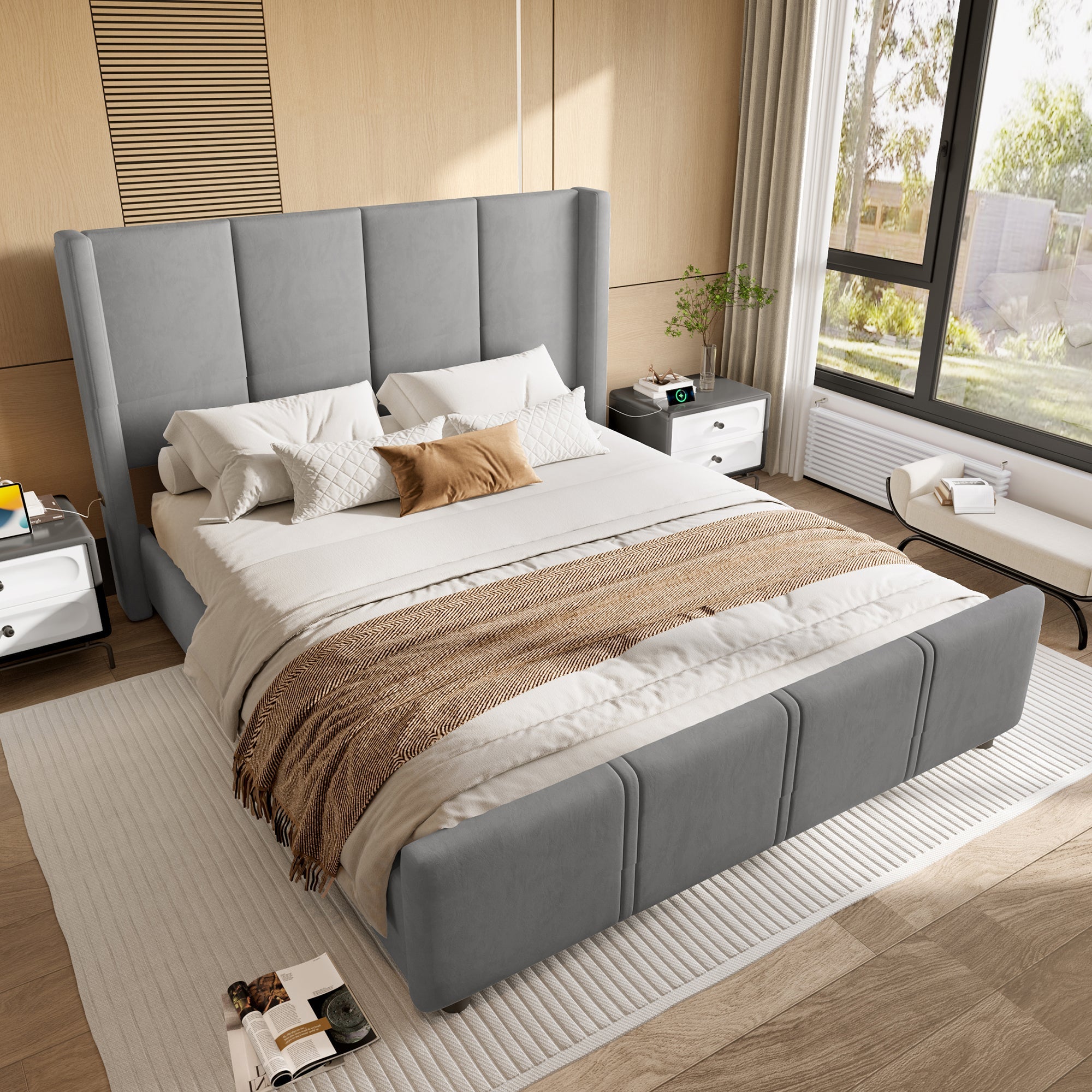 Logidon gestoffeerd bedframe 140x200 cm grijs met USB aansluiting