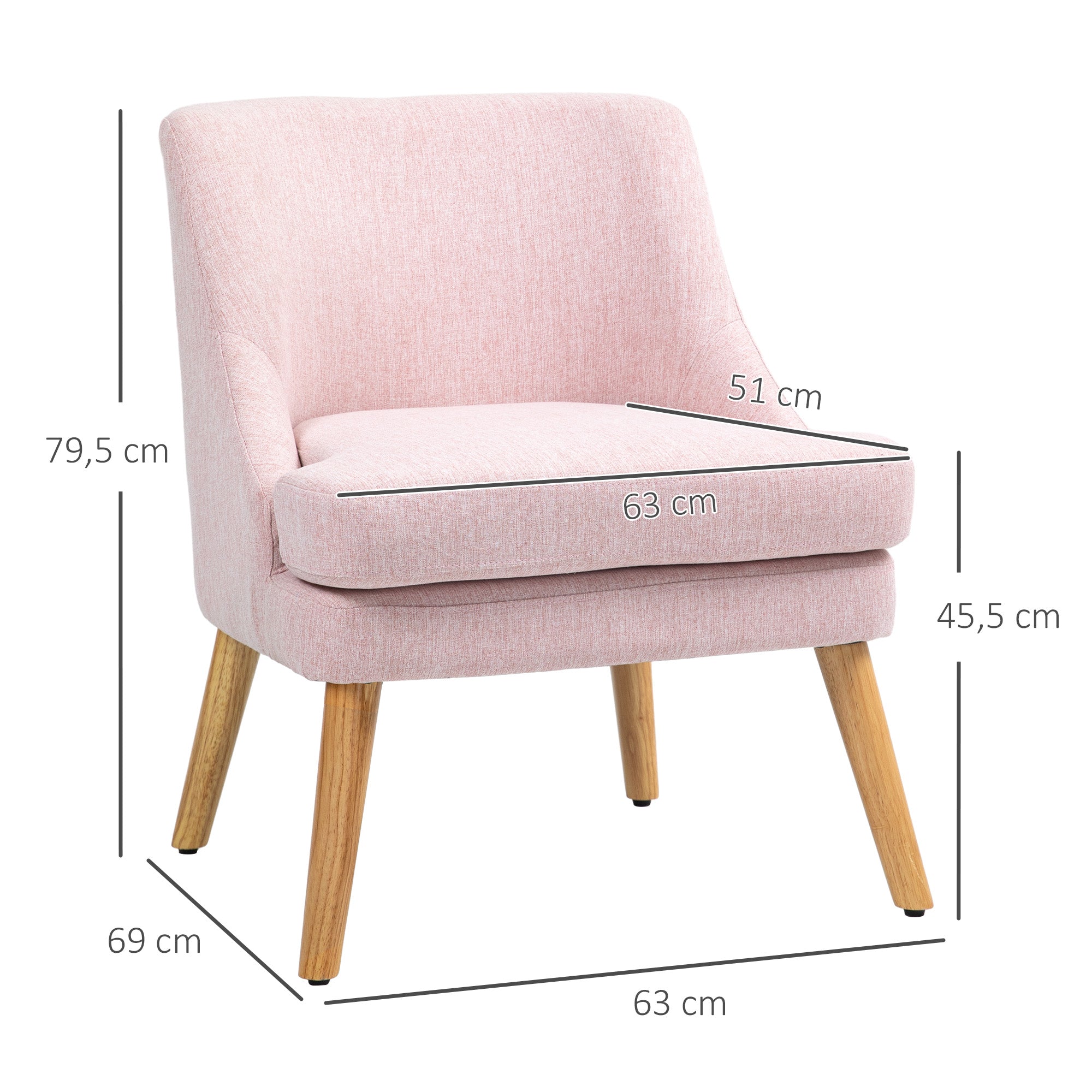 Logidon loungestoel roze linnenlook bekleed met houten poten