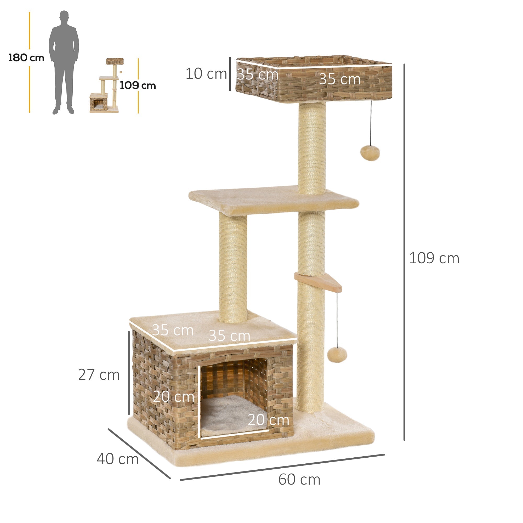 Logidon Krabpaal 109 cm Rotan Bruin Beige Kattengrot