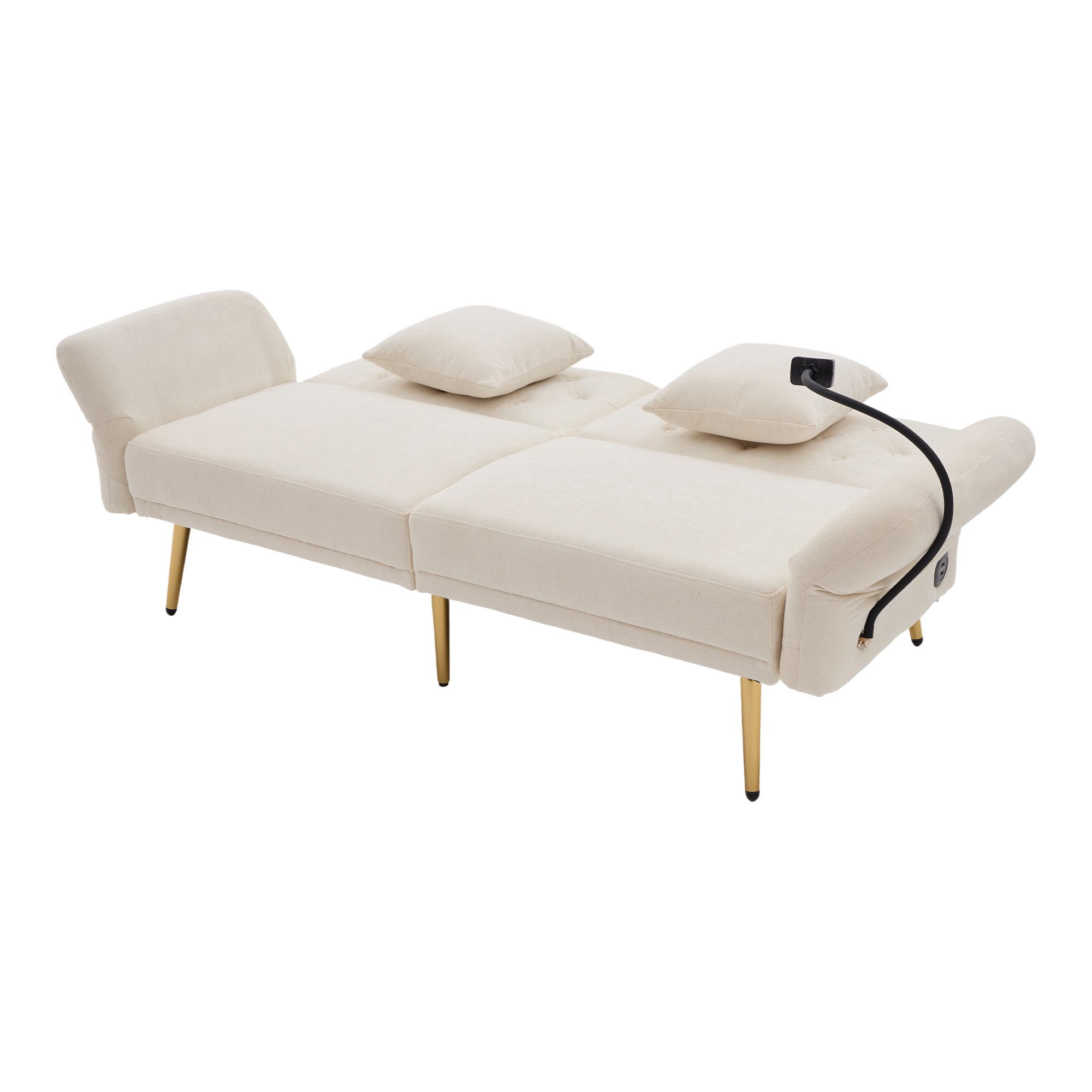 Logidon slaapbank tweezits beige fluweel met verstelbare rugleuning USB