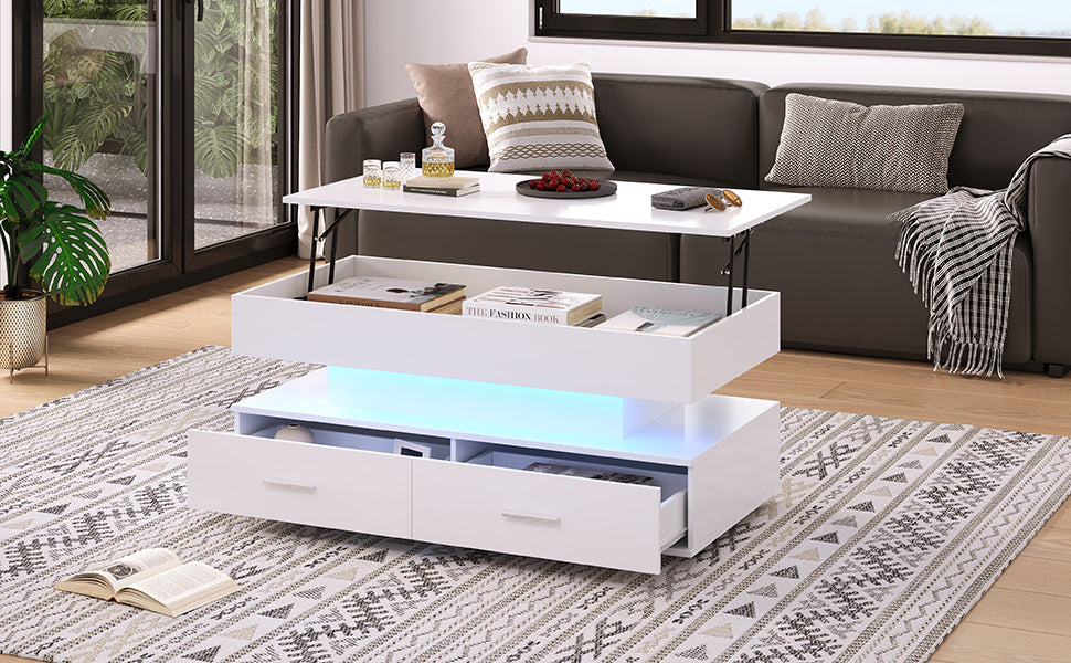 Logidon Hydraulisch in hoogte verstelbare salontafel 100x50x44 cm Wit LED