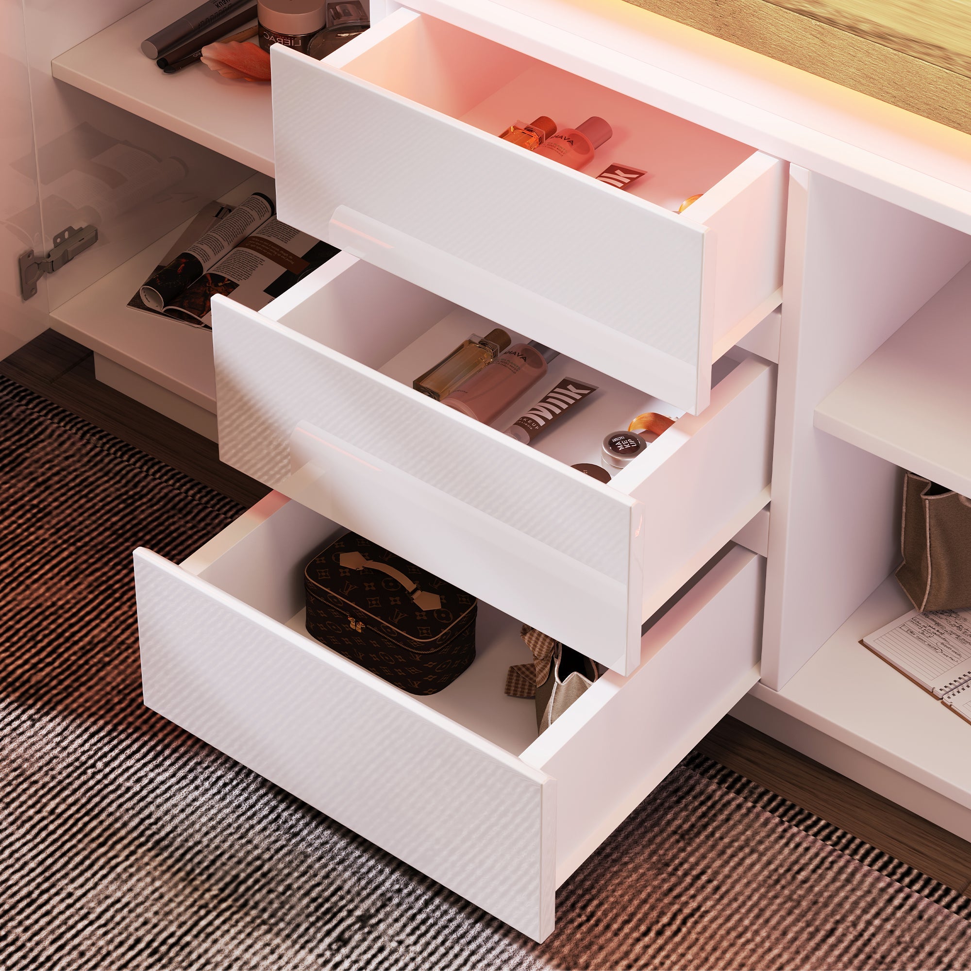 Logidon Wit Dressoir Met LED Verlichting 2 Deurs 3 Lades