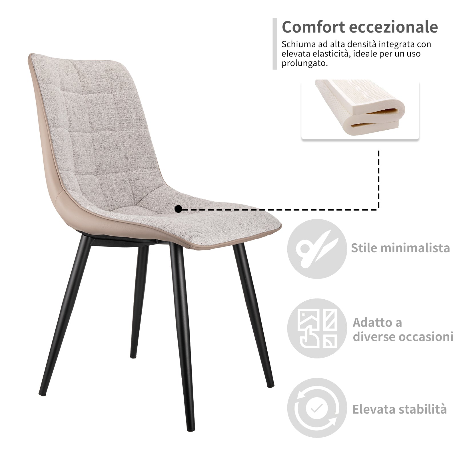 Logidon set van 2 gestoffeerde stoelen grijs linnen stof kunstleer metalen frame