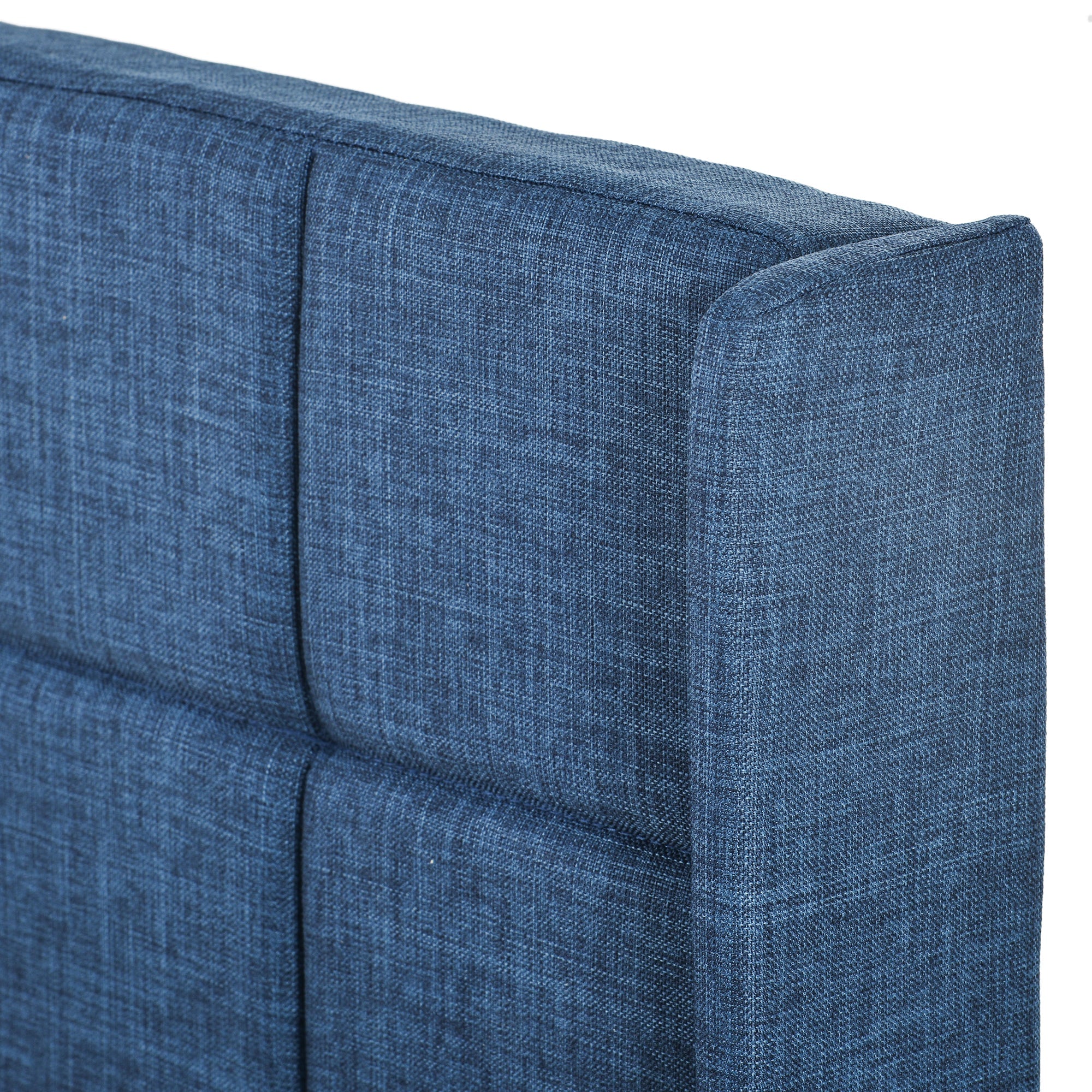 Logidon gestoffeerd bed 90x200 blauw linnen met gecapitonneerd hoofdeinde