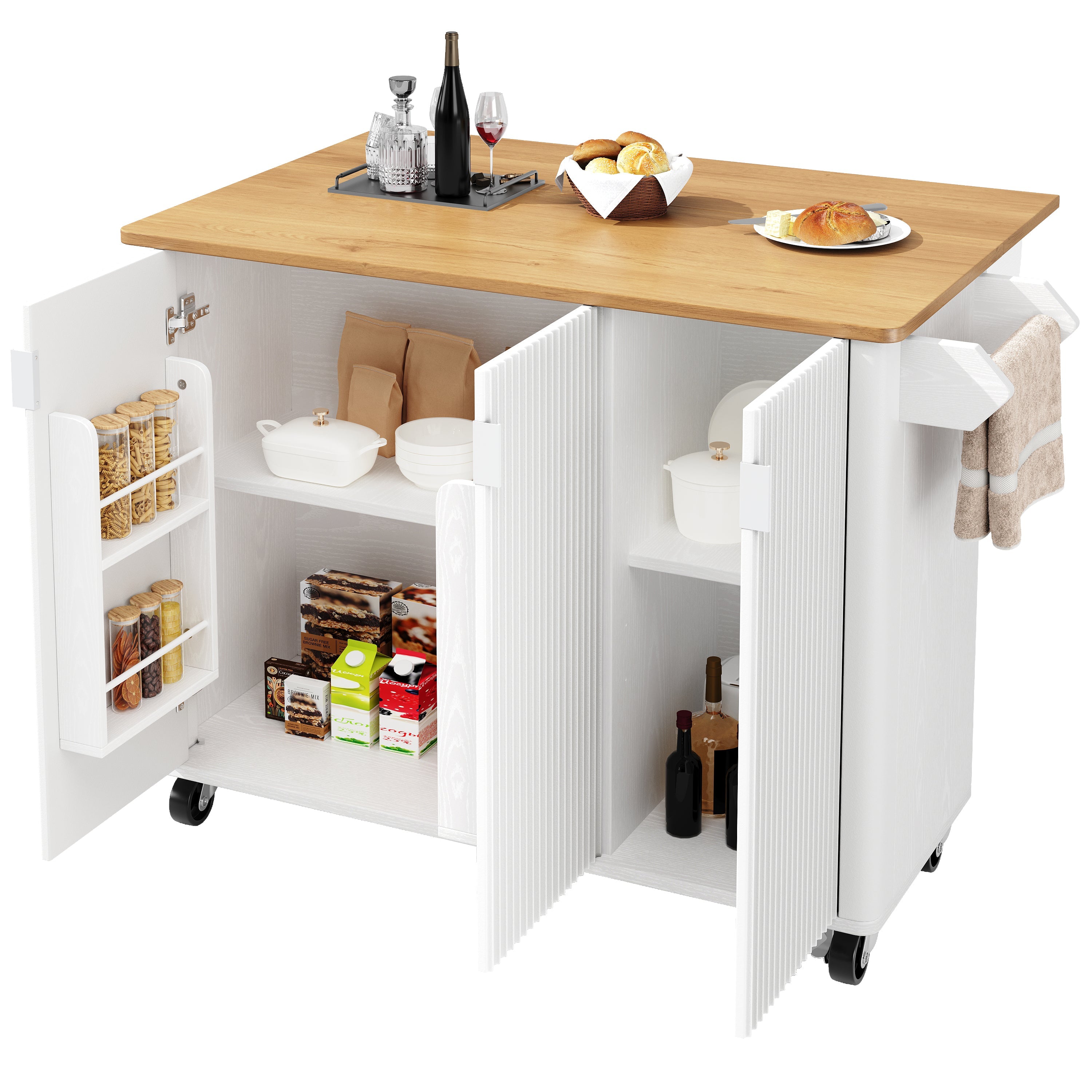 Logidon kitchen island 130x45(75)x92 cm white-black, extendable