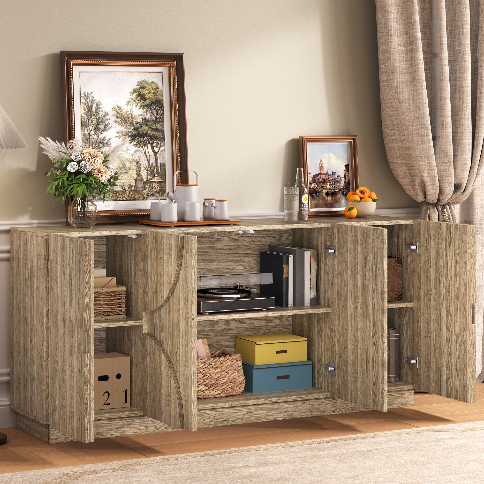 Logidon Dressoir 160x40x80 cm naturel hout met deuren en soft close