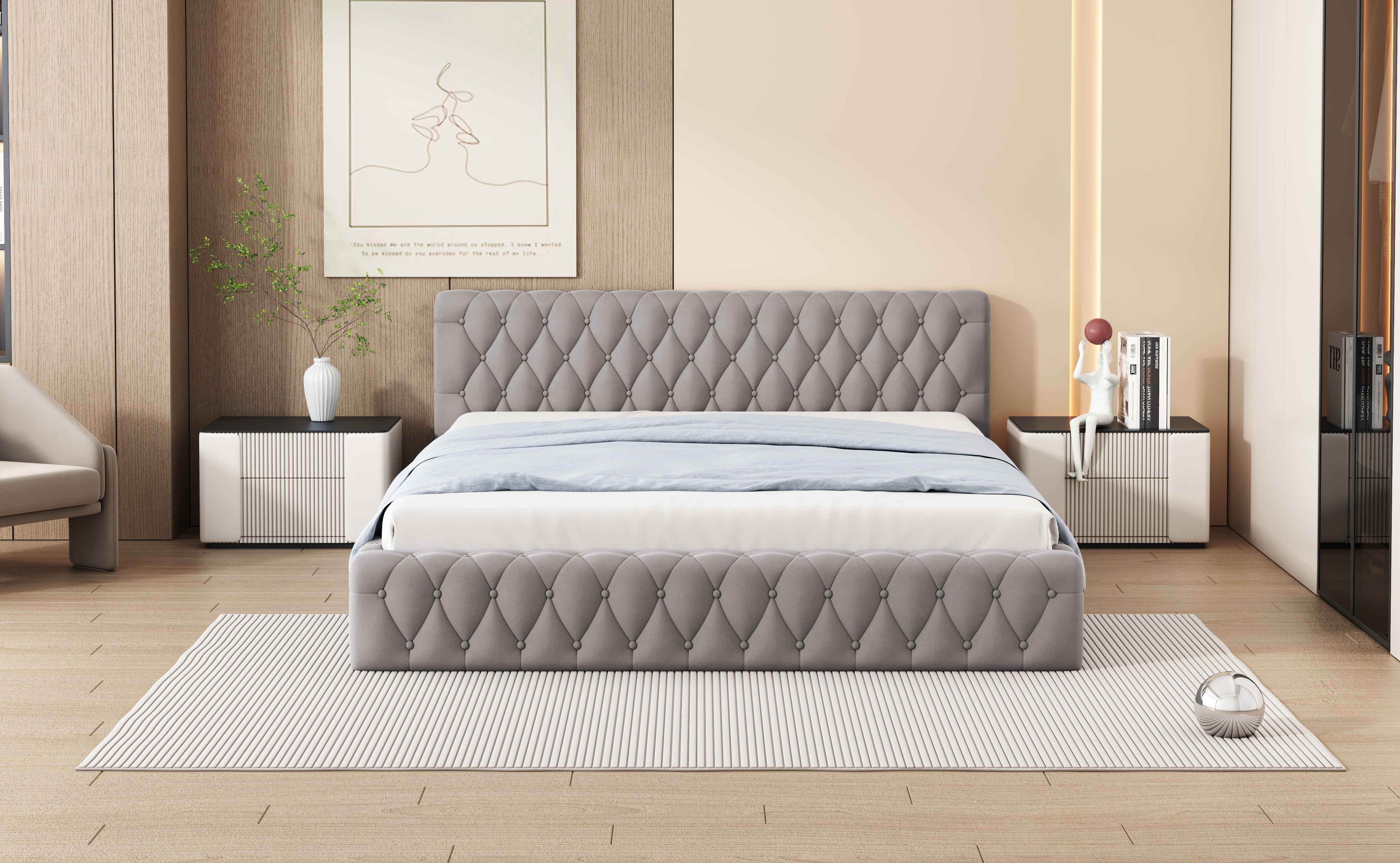 Logidon gestoffeerd bed jeugd tweepersoonsbed 140 x 200 cm velours grijs