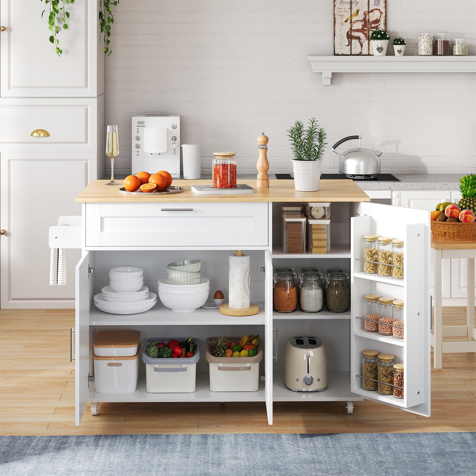 Logidon Mobile Kitchen Table 132.5x70 Cm Oak Grain Folding Top