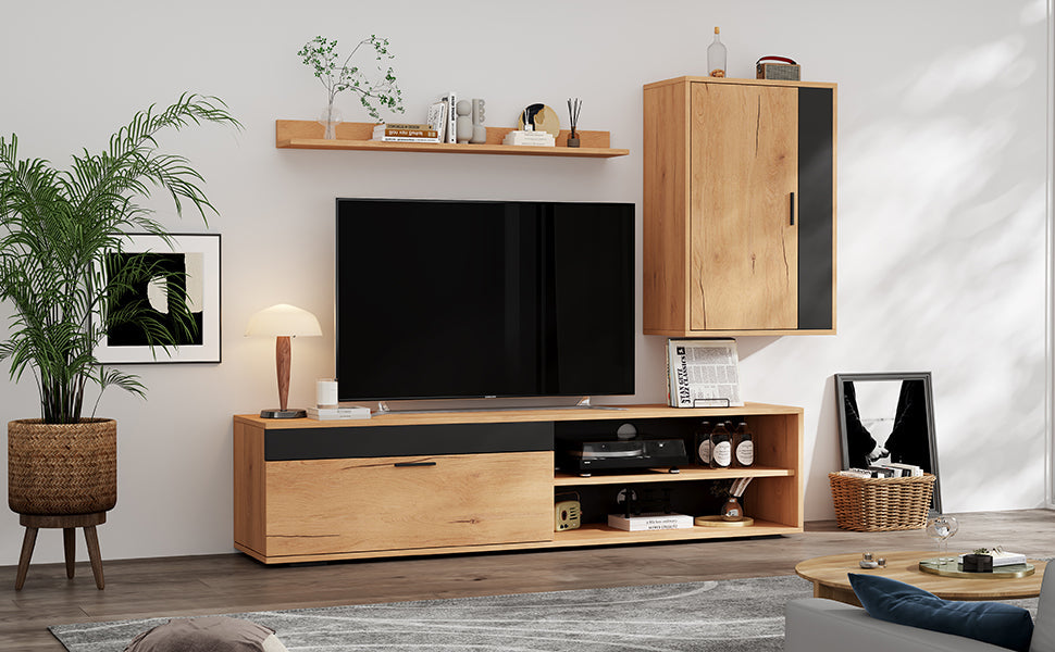 Logidon TV wandmeubelset 140 cm driedelig hout zwart