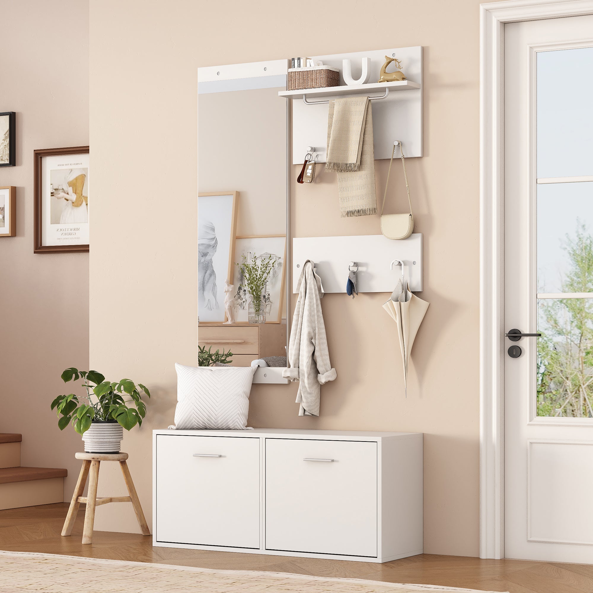 Logidon kledingkastset 4-delige spiegel schoenenkast wit 90x30x41,5 cm