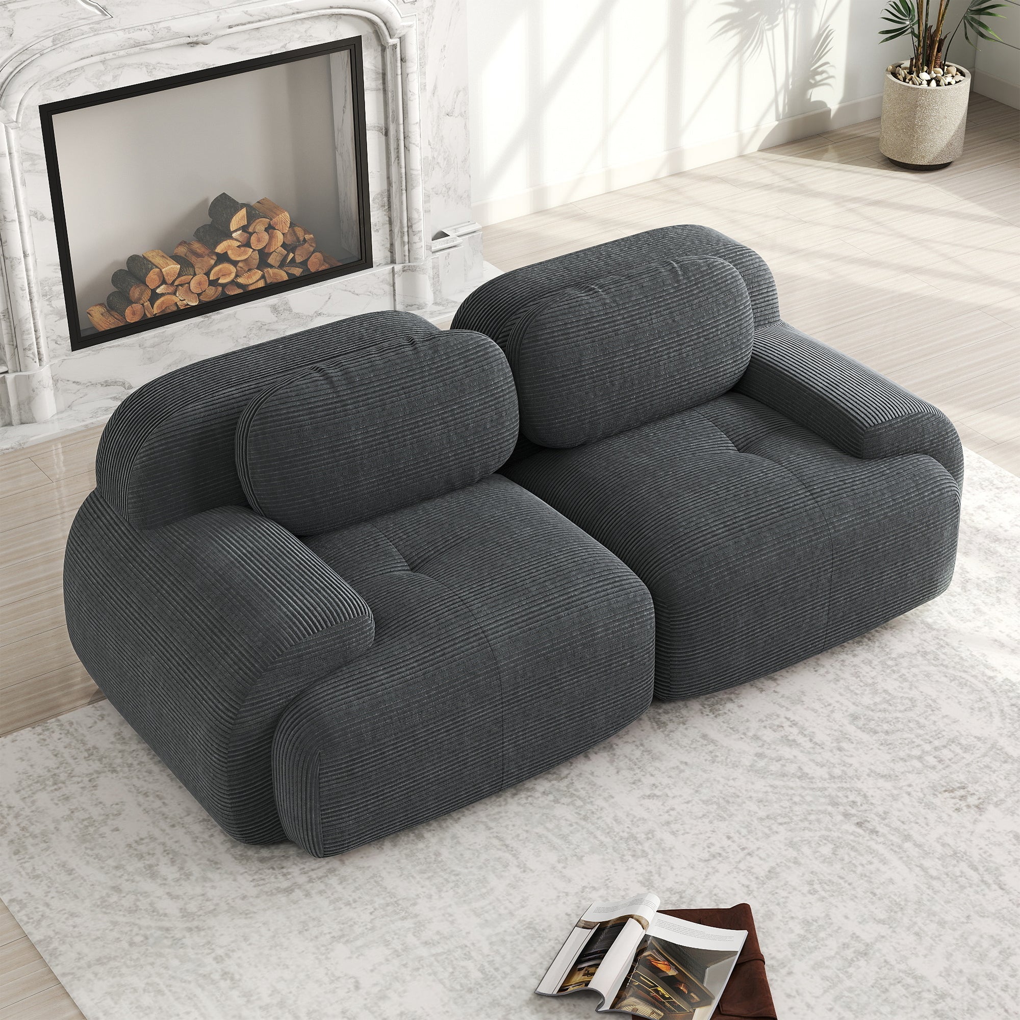 Logidon 208 centimeter loveseat bank grijs corduroy modulair ontwerp