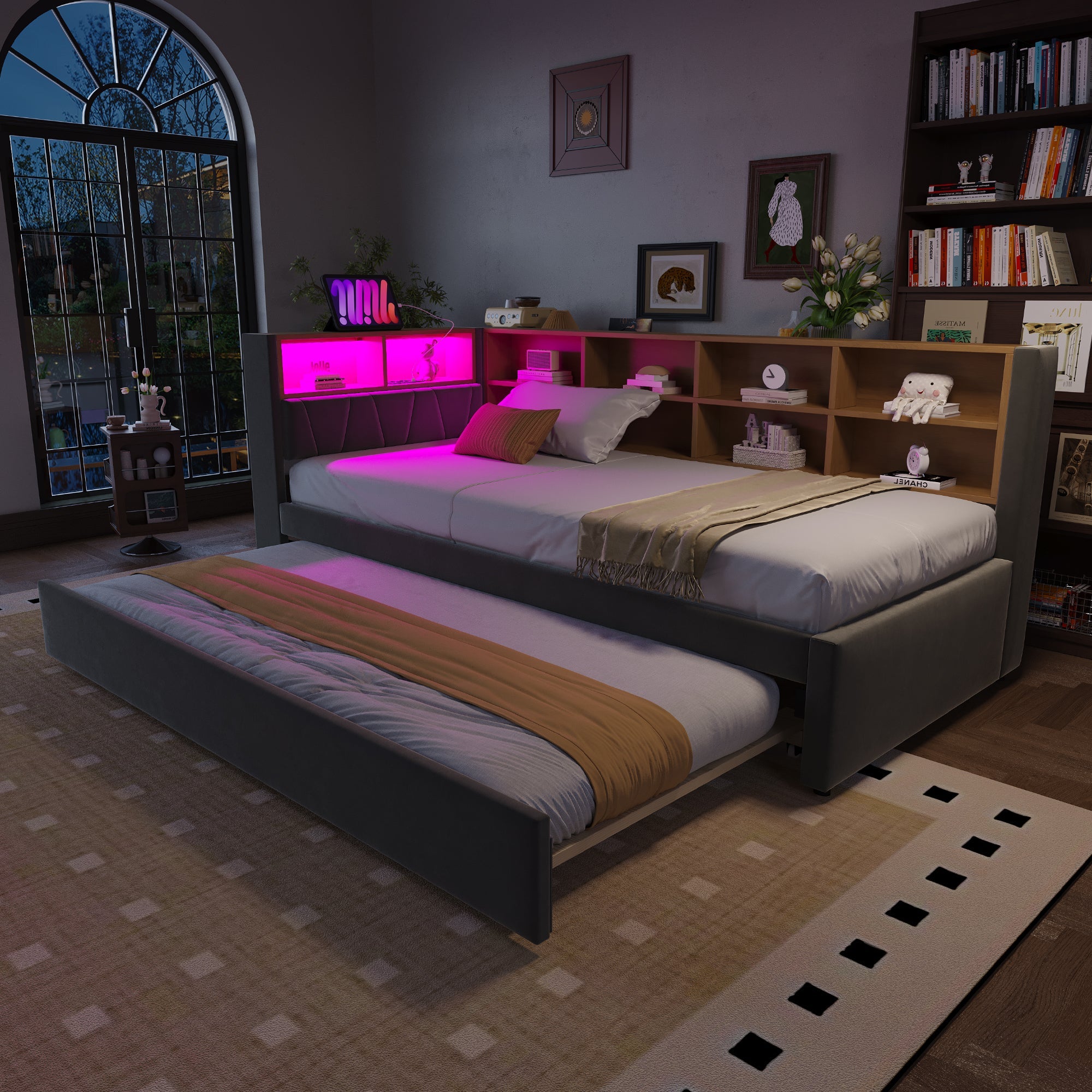 Logidon slaapbank 90x200 met uitschuifbaar bed 90x190 LED-verlichting