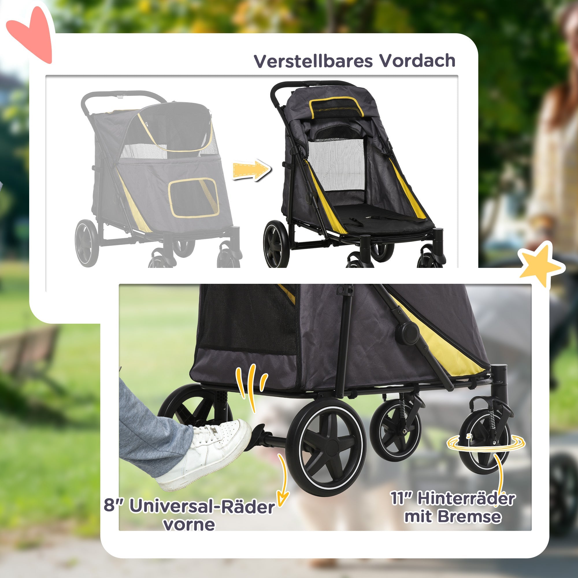 Logidon Hondenkar Opvouwbare Buggy Donkergrijs Met Kussen