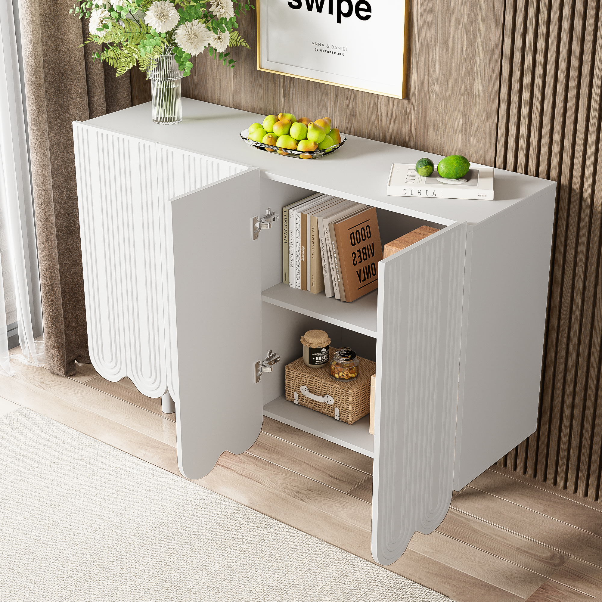 Logidon Dressoir Druppelvormig Ontwerp Met Gevormde Deuren Wit