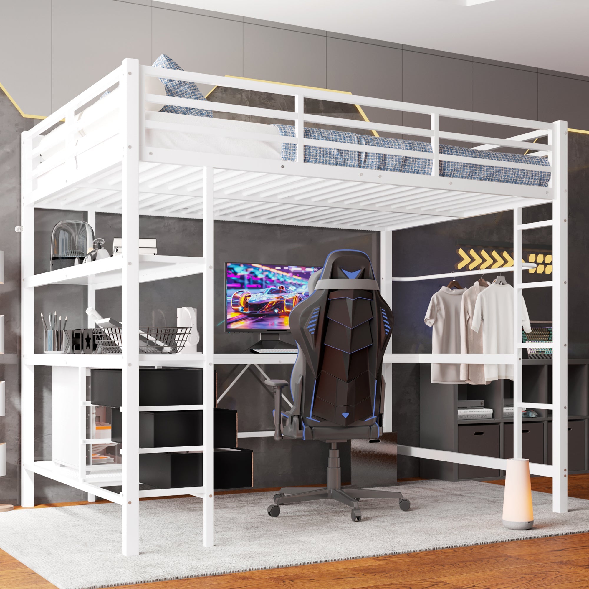 Logidon loft bed 140x200 with LED lighting USB socket 3 drawers