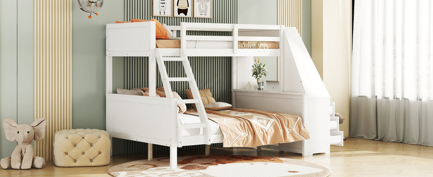 Logidon Bunk Bed 90x200 and 140x200 with Table and Storage Space White