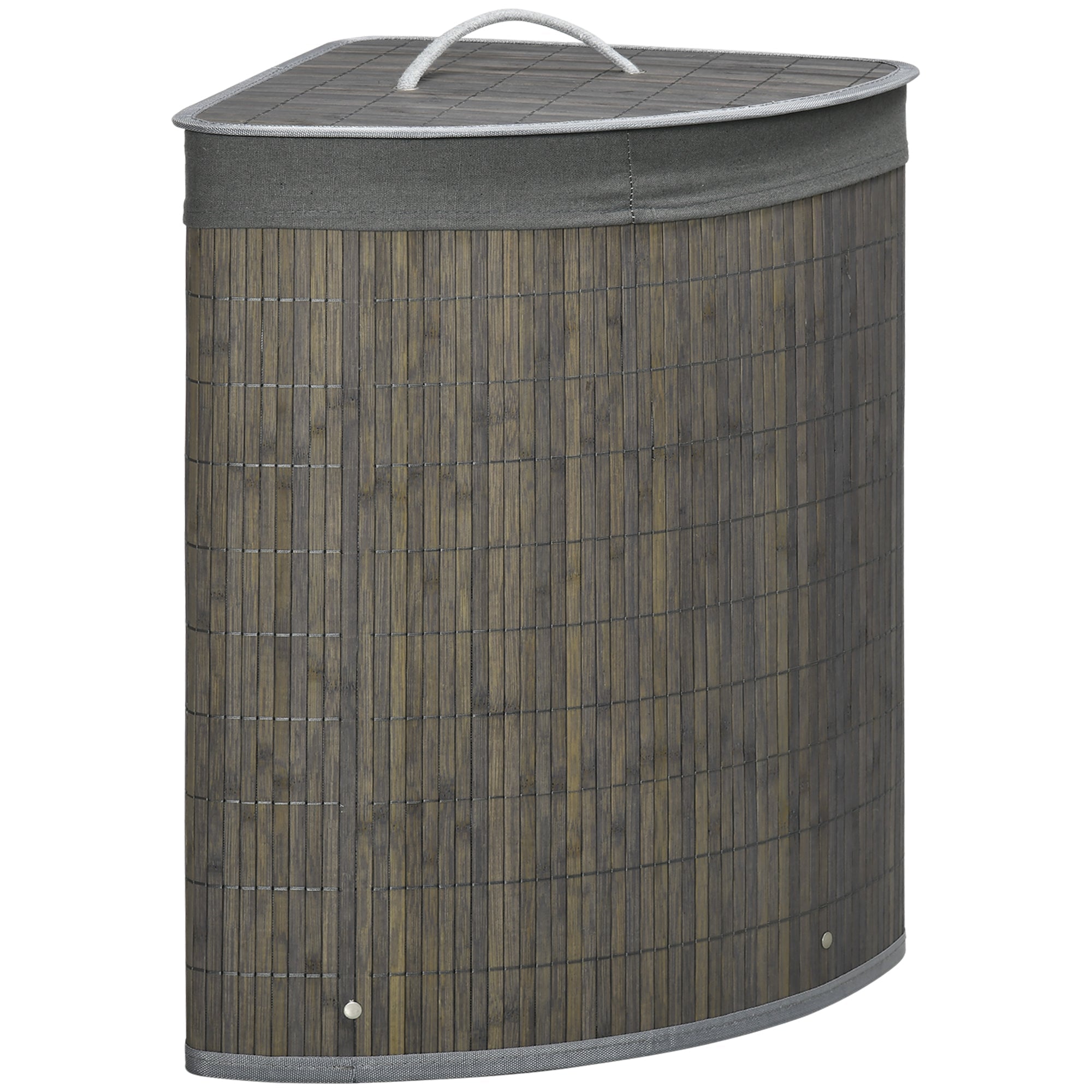 Logidon Vierkante Bamboe Wasmand 55L Grijs 38x38x57 cm Met Deksel Binnenzak