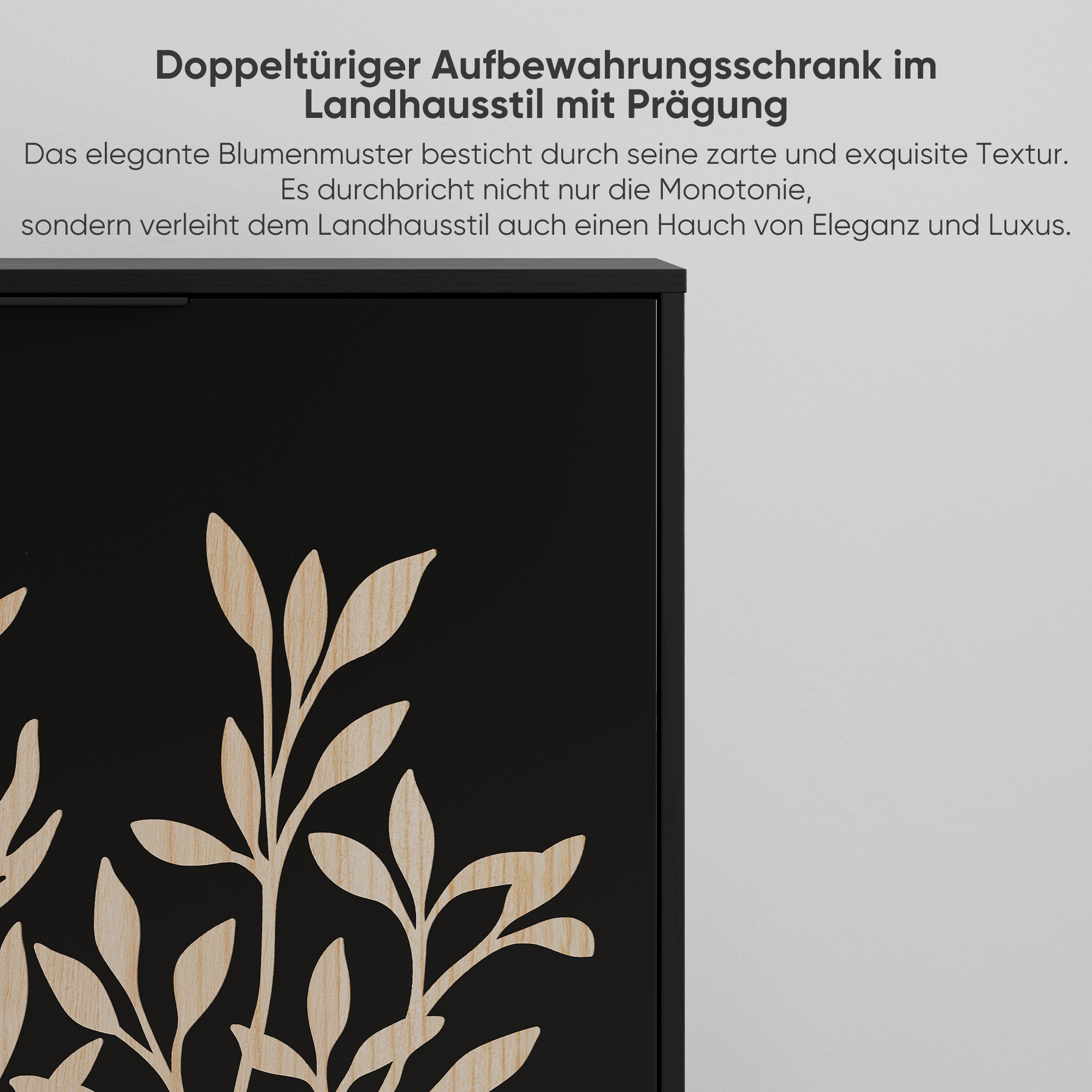 Logidon 80 cm Buffetschrank Schwarz Mit Schnitzwerk Und Verstellbaren Regalen