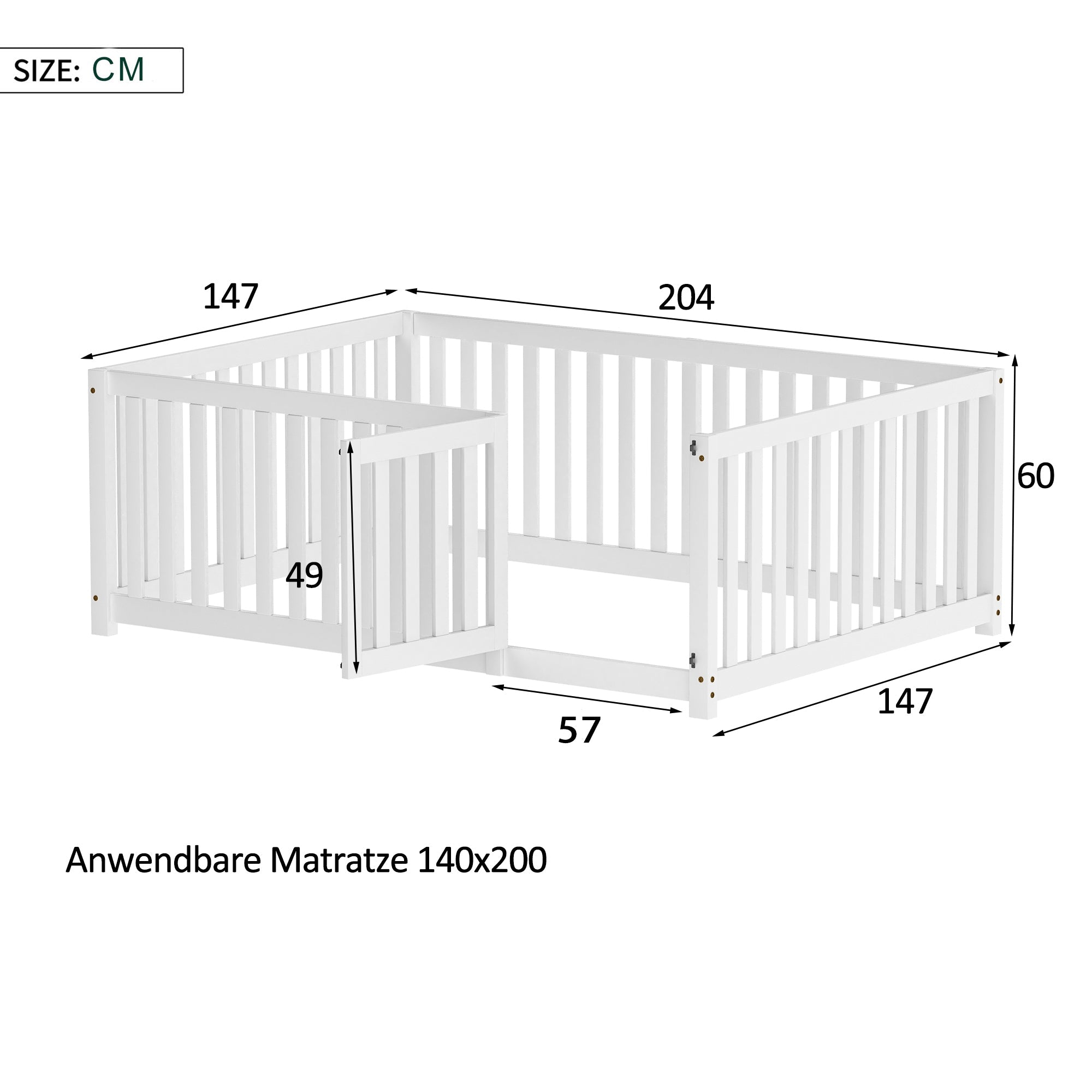 Logidon Kinderbed 140x200 Wit met Deur en Hek