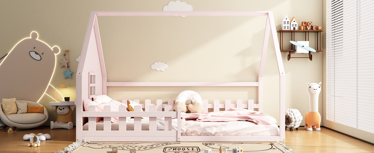 Logidon vlakbed 140x200 cm roze kinderbed met railing