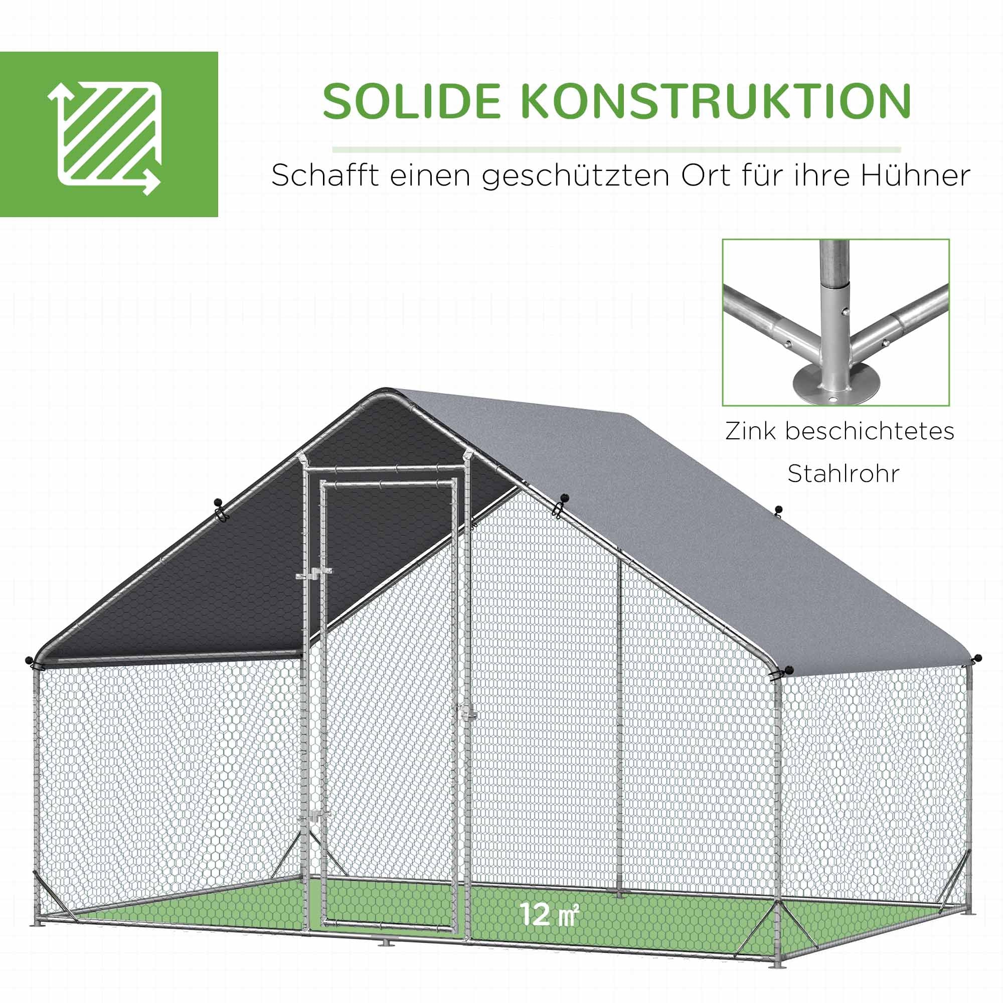 Logidon kippenhok buitenverblijf staal 300 x 200 x 200 cm zilveren deksel