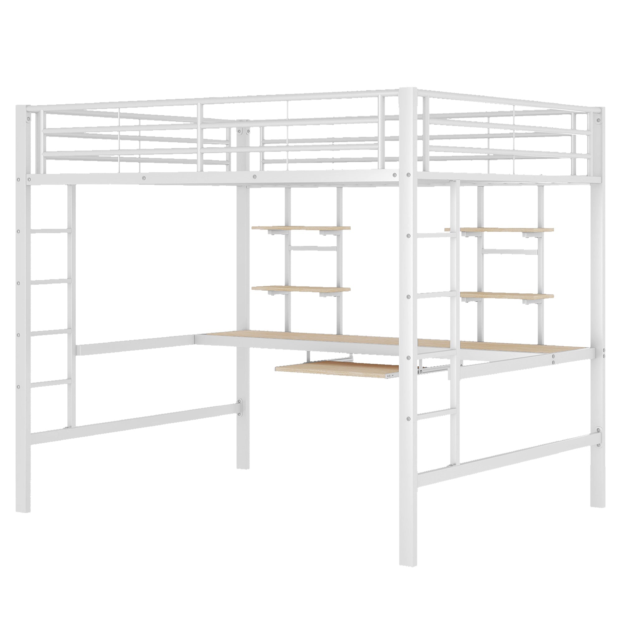 Logidon hoogslaper 140x200 cm metalen bed met bureau en plank wit