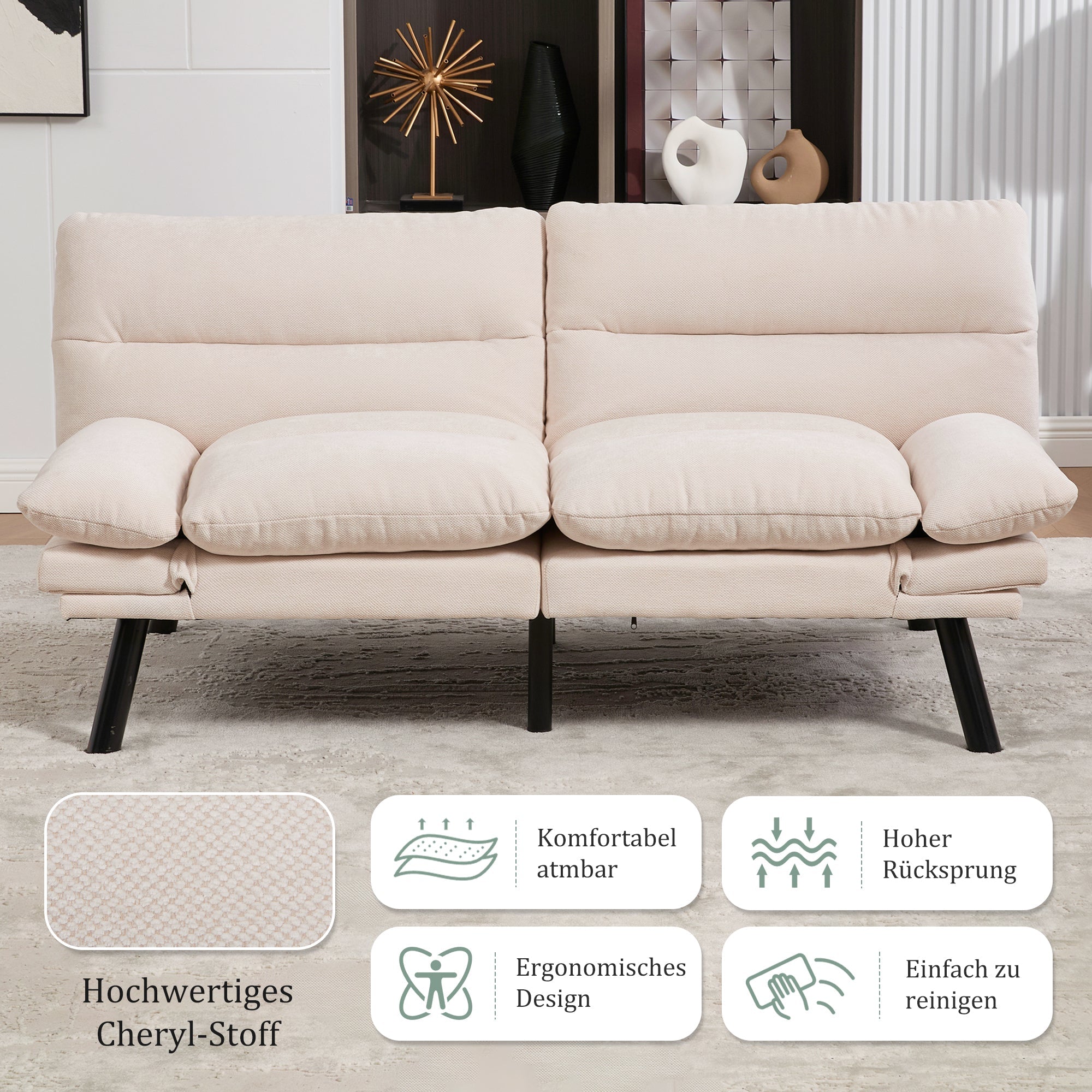 Logidon Moderne Tweezits Chenille Bank Beige Fluweel 165 x 90 x 76 cm