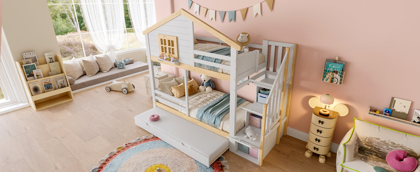Logidon stapelbed 90x200 cm wit naturel uitschuifbed