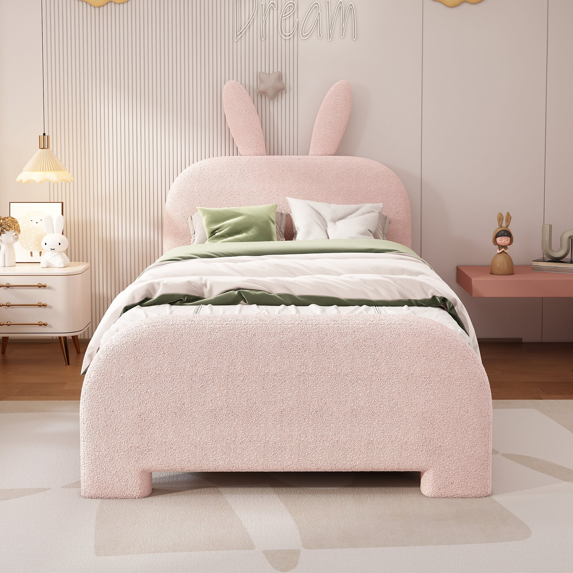 Logidon 90x200 Pink Flat Bed With Cartoon Rabbit Shape