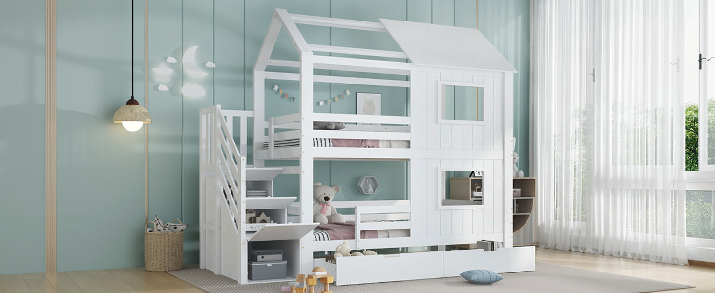 Logidon stapelbed kinderbed 90x200 wit met trapkast