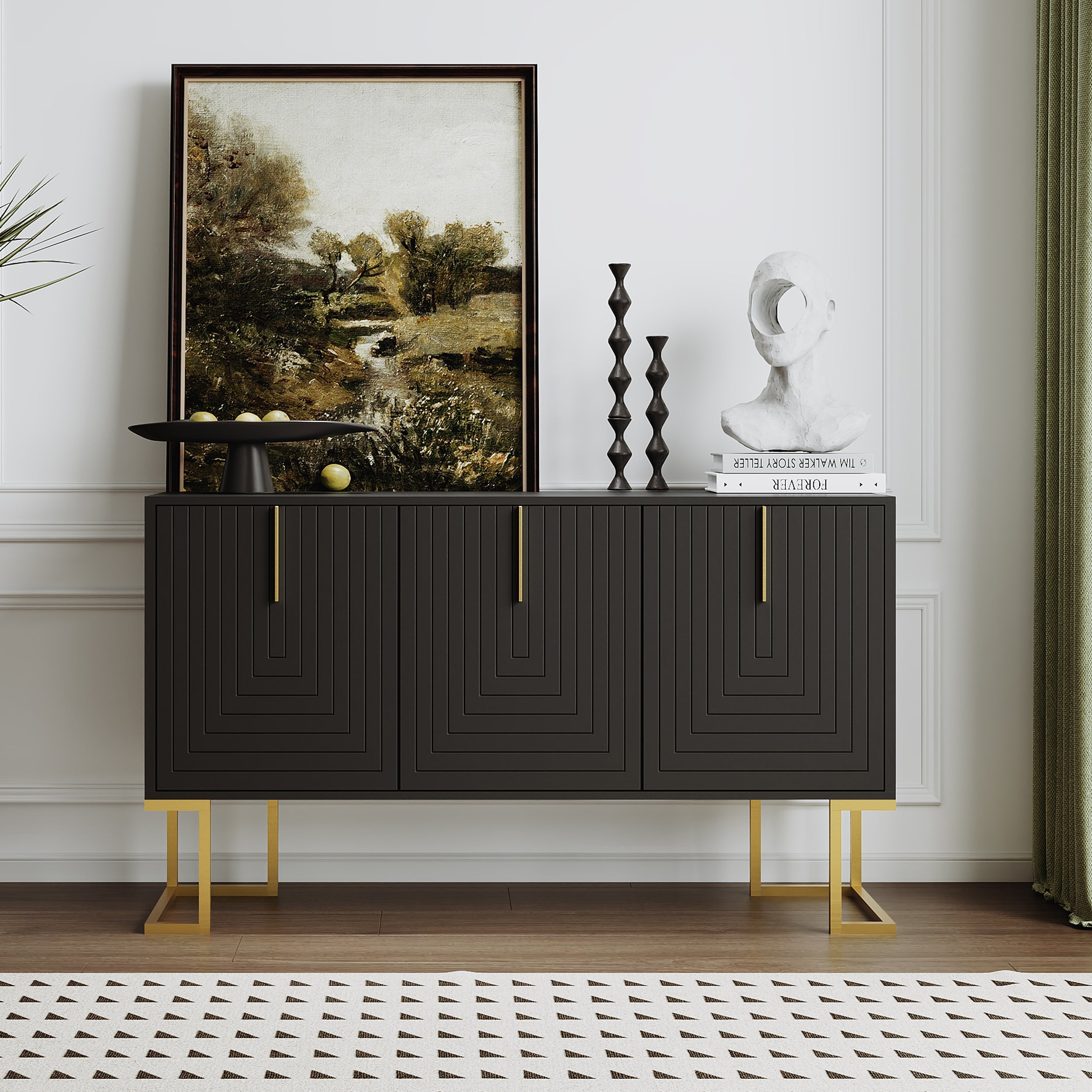 Logidon Dressoir 3 Deurs Zwart Met Verstelbare Planken