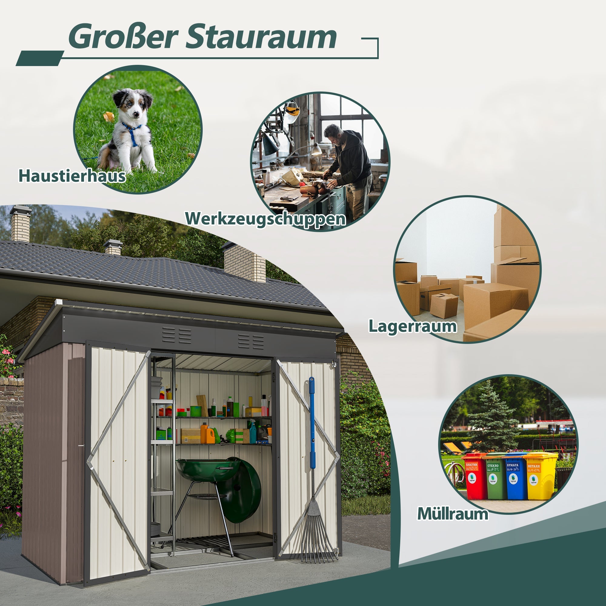 Logidon metalen tuinhuis 229x111x182 cm inclusief fundering bruin
