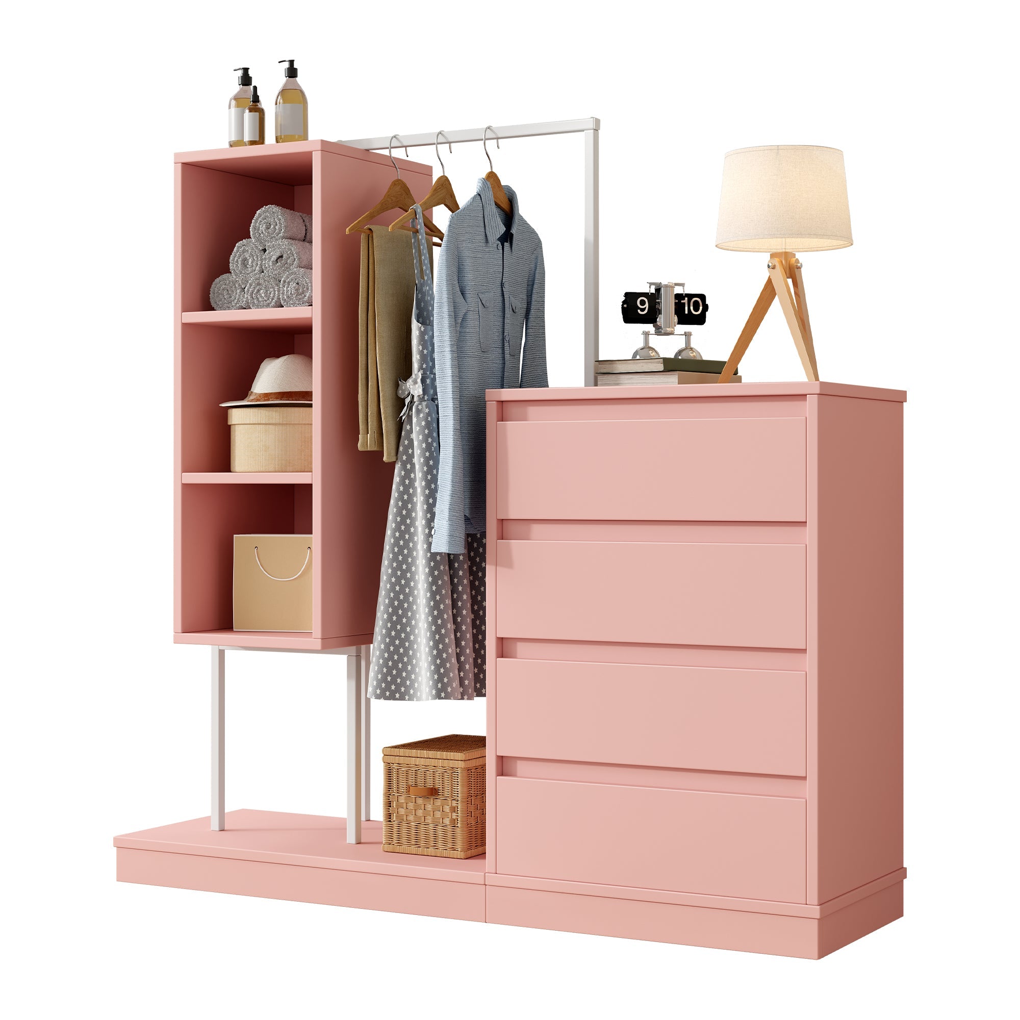 Logidon Kledingkast Roze 140x40x135 cm met lades en roede