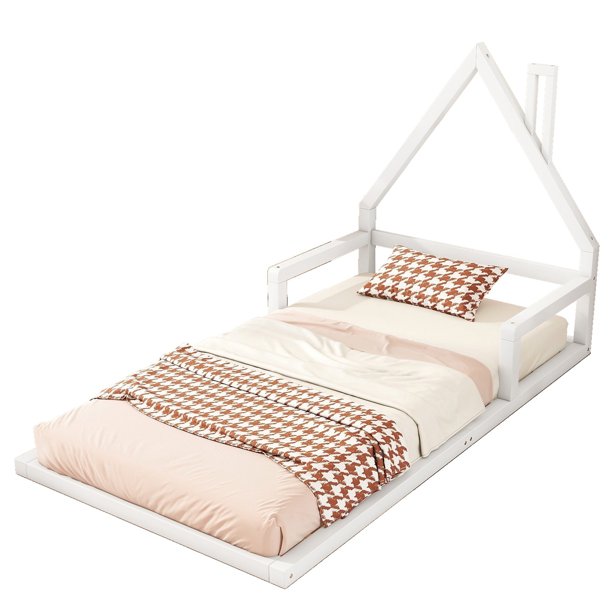 Logidon kinderbed 90x200 cm huisvorm plat bed massief grenen wit