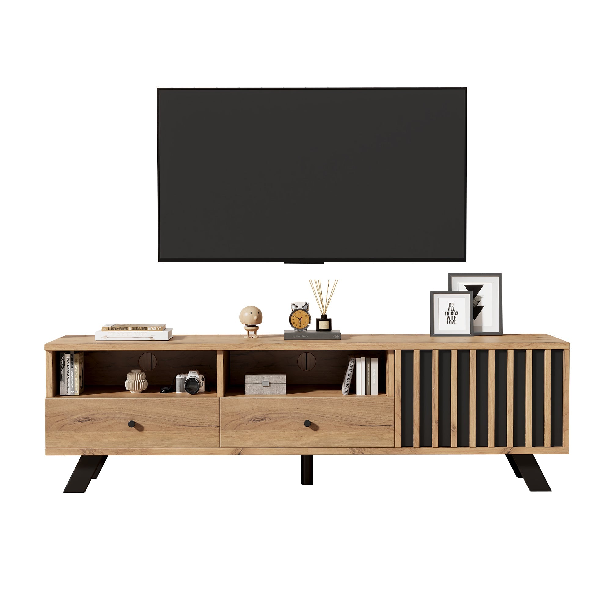 Logidon TV-meubel 150 x 38 x 44 cm natuurlijke houtlook 2 lades