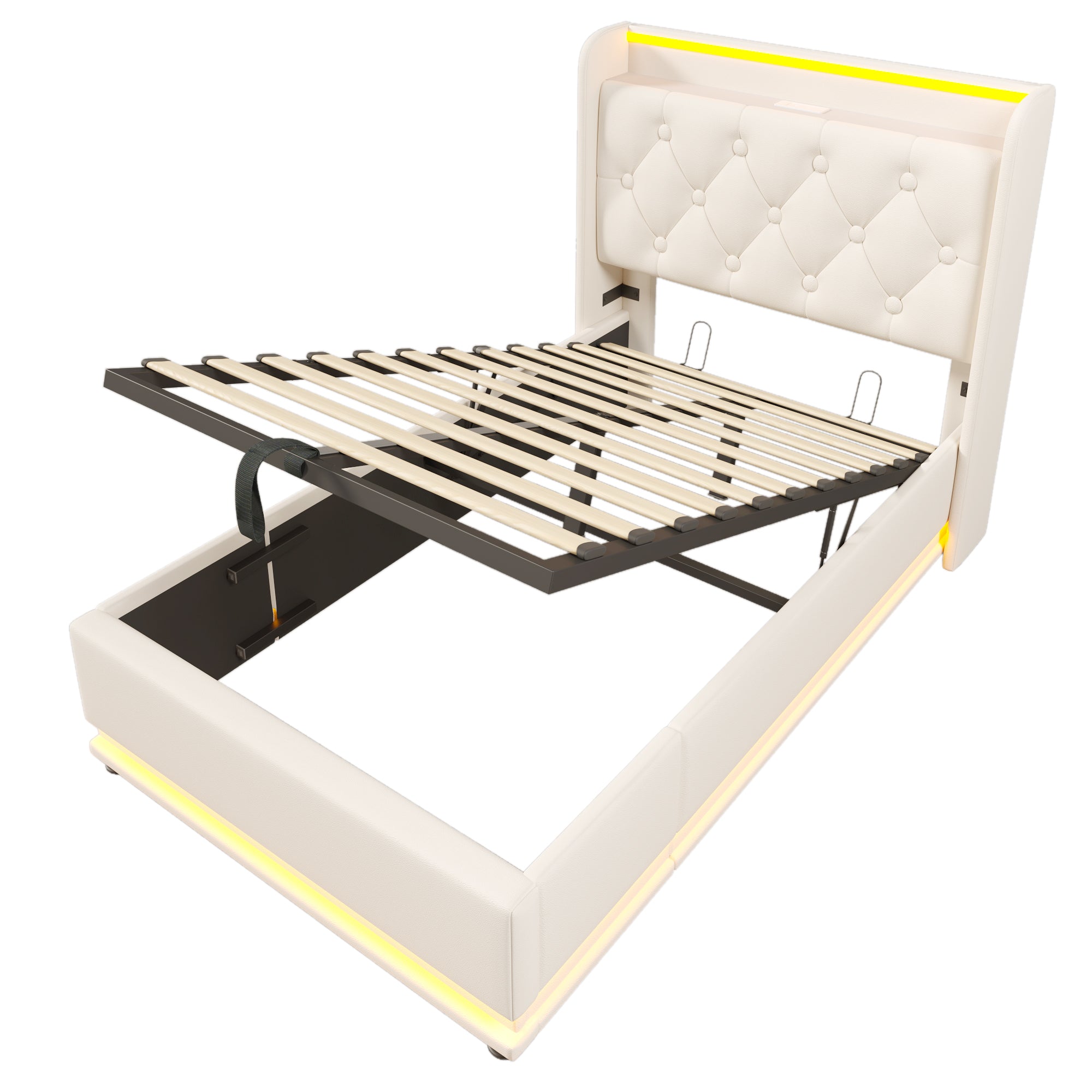 Logidon gestoffeerd bed eenpersoons 90x200 cm wit PU 360 SurroundLED USB C oplaadfunctie