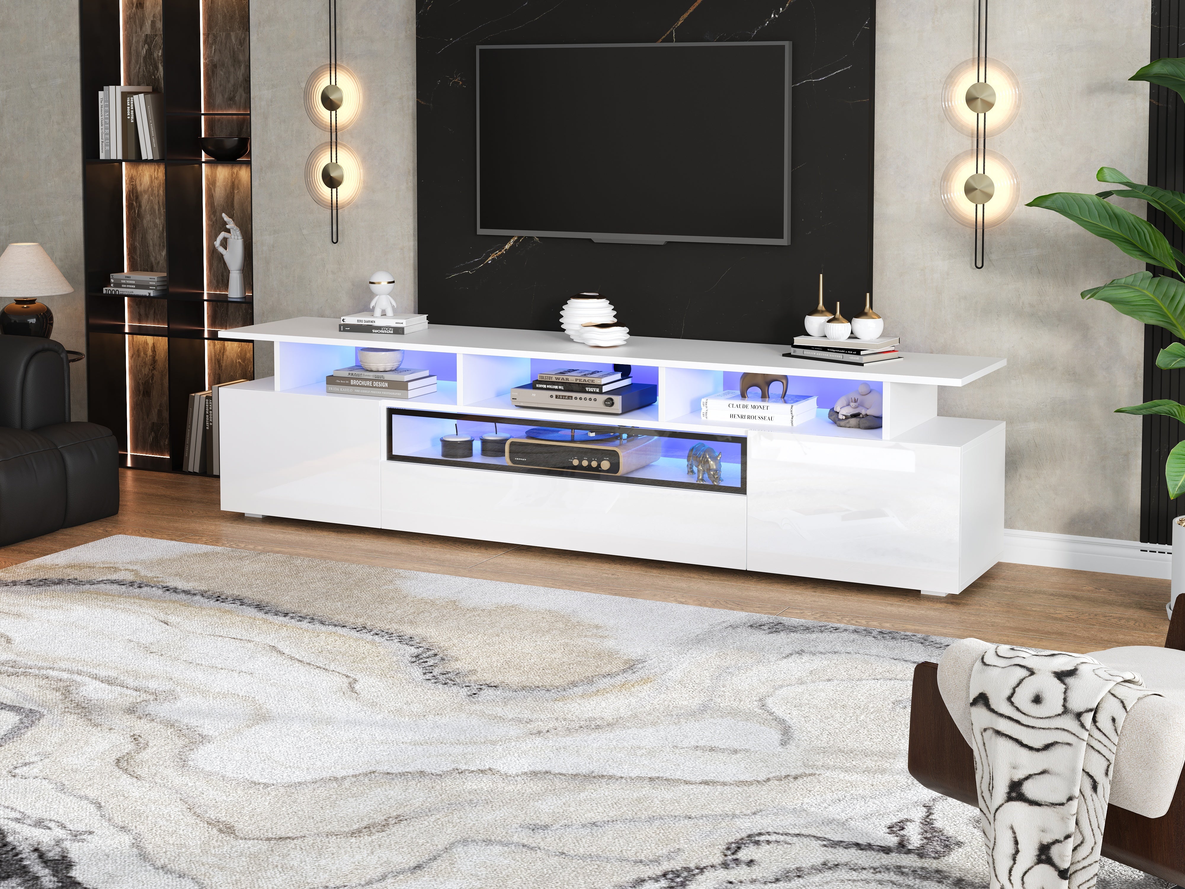 Logidon TV-meubel wit 180x38x45 cm met LED-verlichting 2 deuren 1 lade