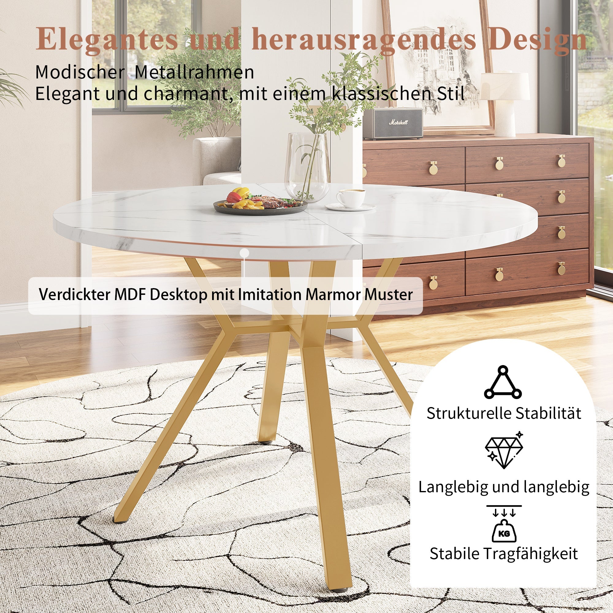 Logidon ronde eettafel marmerlook witgoud 100 cm diameter
