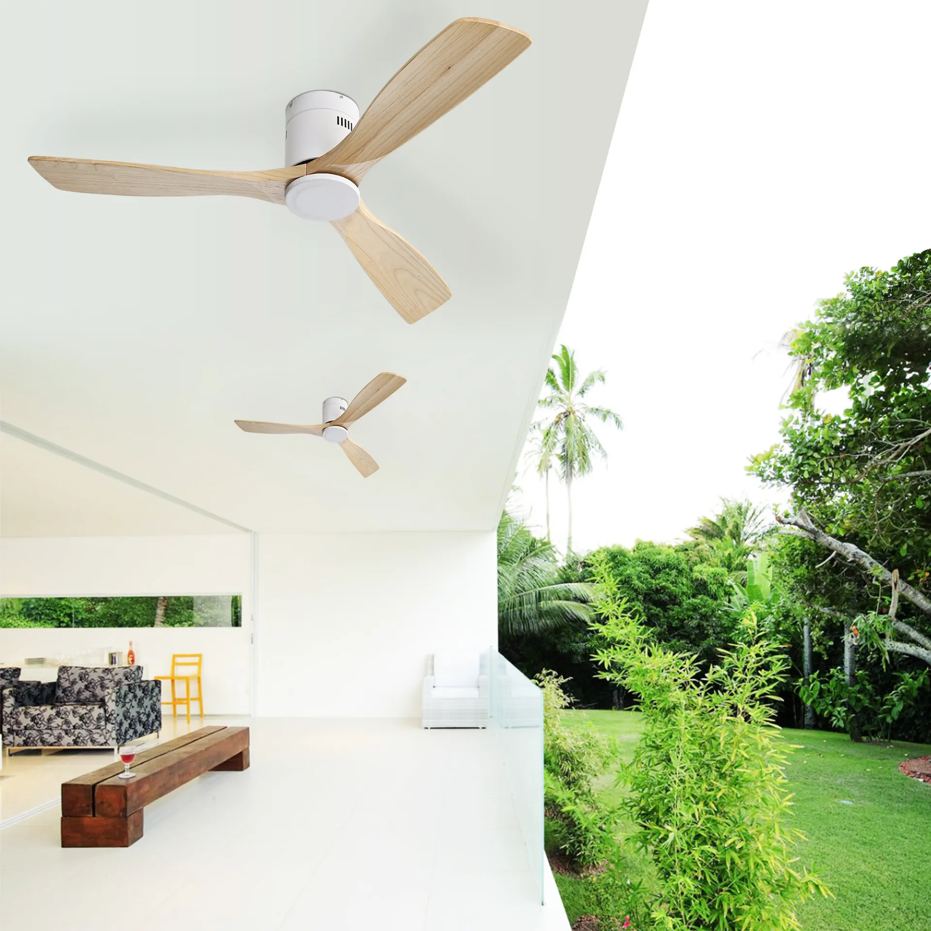 Logidon ventilator 52 inch met 3 massief houten bladen witte afstandsbediening
